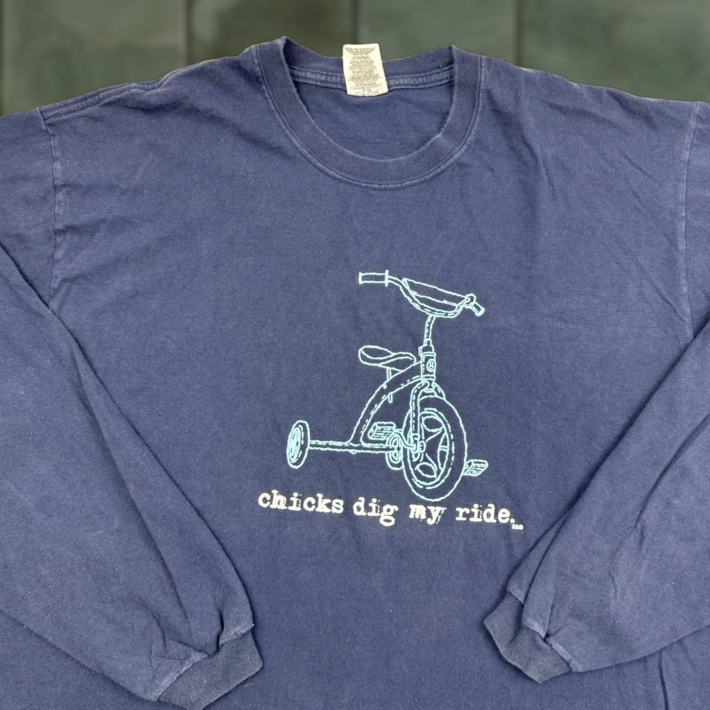 Jerzees VINTAGE Chicks Dig My Ride Long Sleeve T Shirt Mens Large Blue Funny Y2K Jerzees Crew Neck T-Shirt Adult Large Vintage Mens Funny Y2K Blue Long Sleeve Size US L / EU 52-54 / 3 - 1 Thumbnail