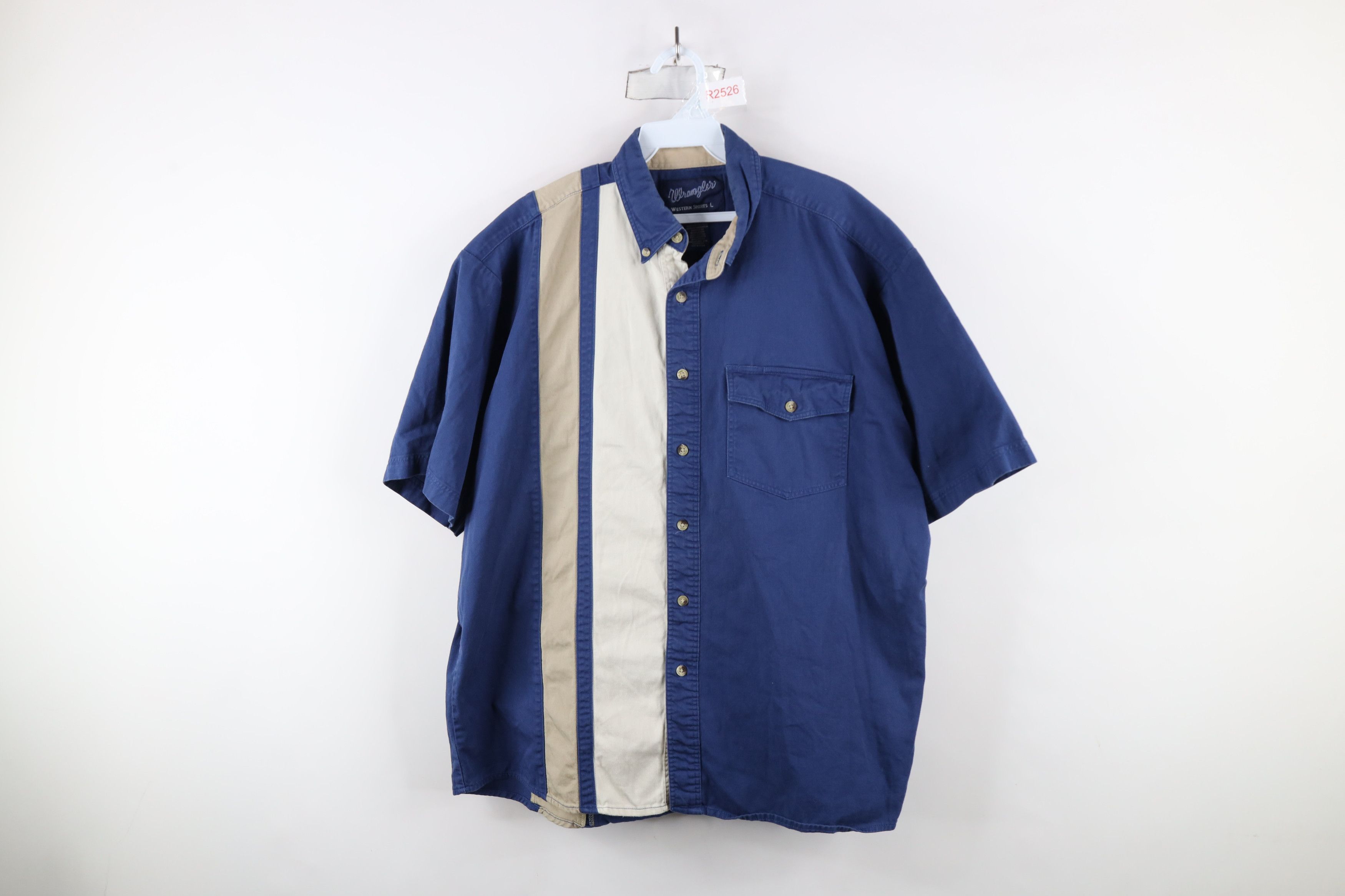 Vintage × Wrangler Vintage 90s Wrangler Block Cotton Twill Button Down Shirt Size US L / EU 52-54 / 3 - 1 Thumbnail