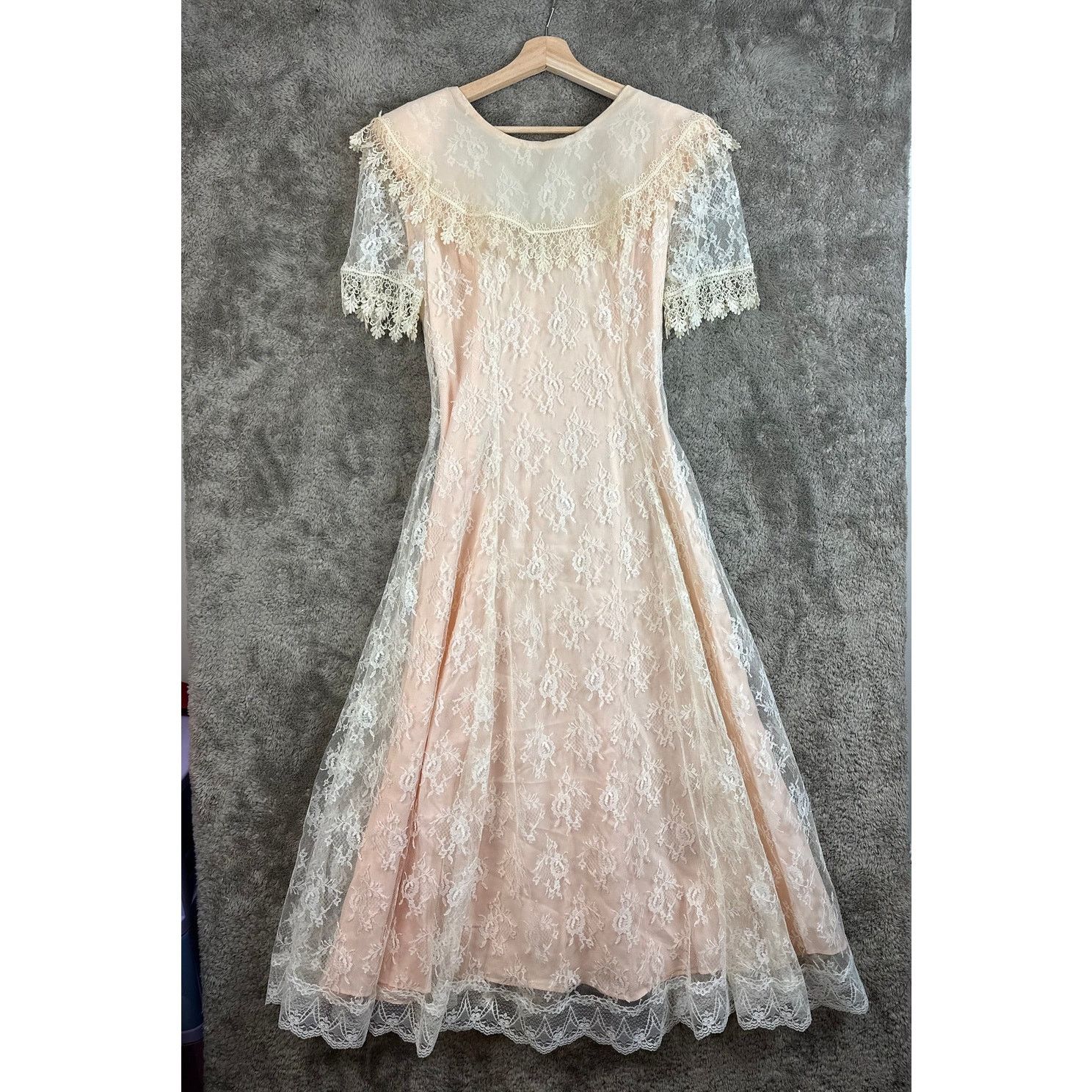 Other Vintage 80s Pink Lace Dress Victorian Frilly Cottage Prom Size ONE SIZE - 16 Thumbnail