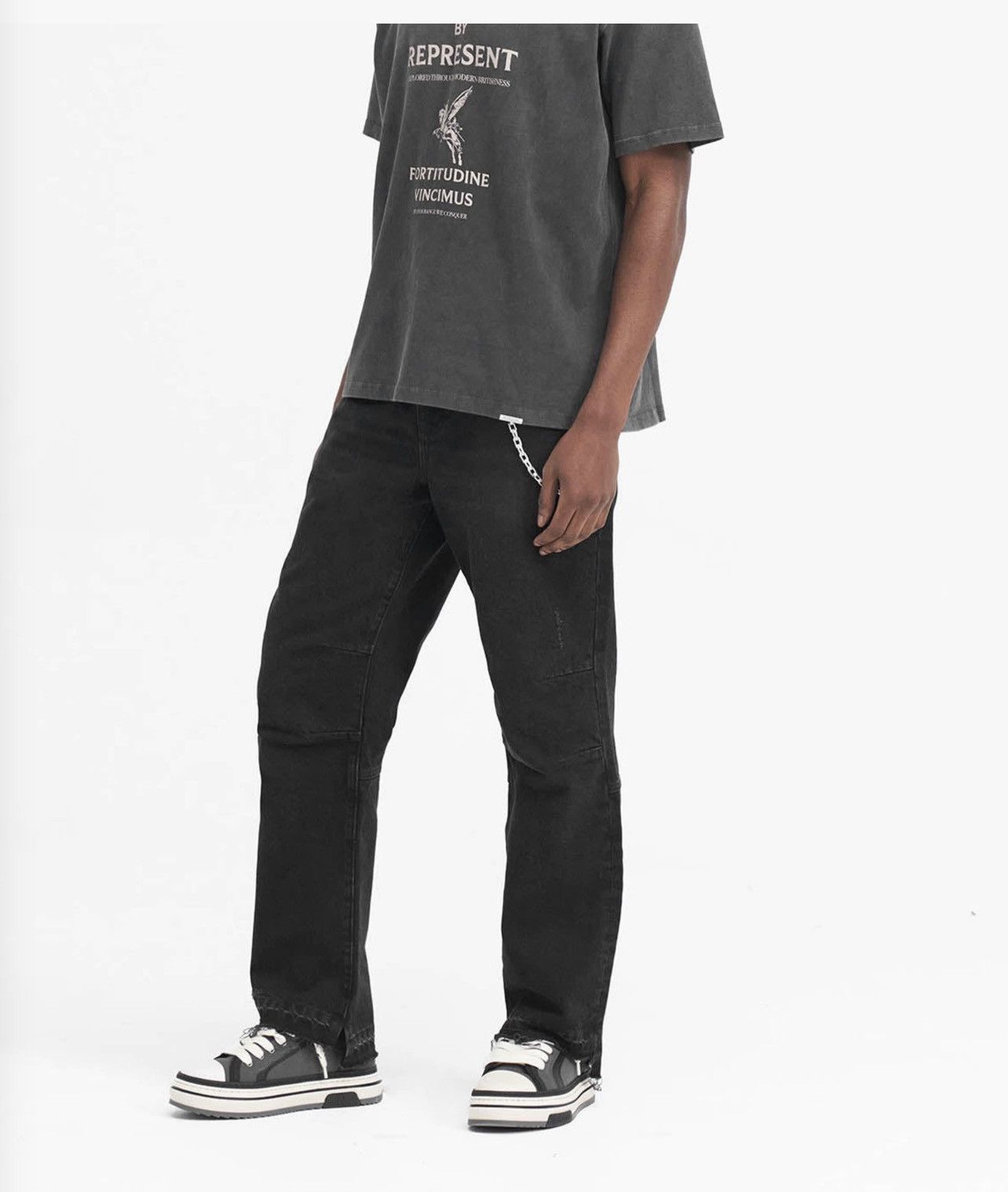 Represent Clo. REPRESENT R2 Stepped Hem Off Black Denim Jeans W34 Size US 34 / EU 50 - 25 Thumbnail