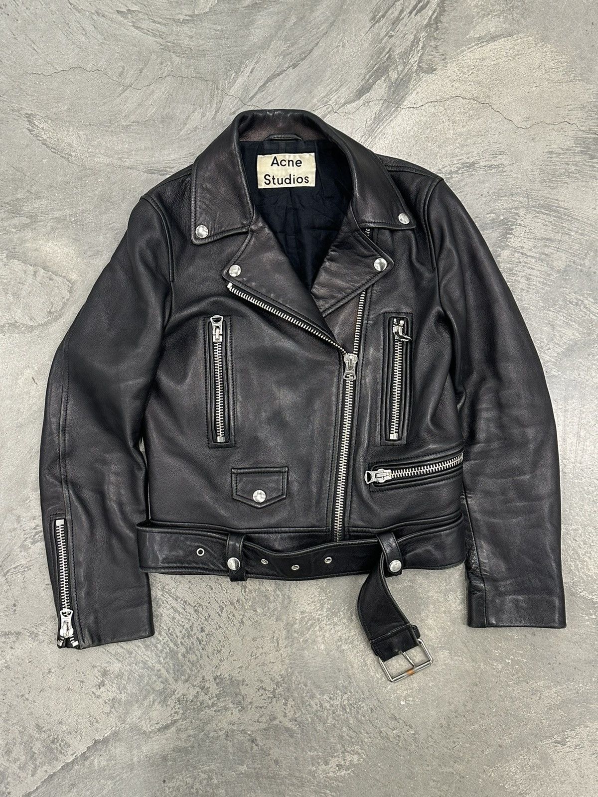 Acne Studios “Mock” Black Moto Leather Jacket - Main Image