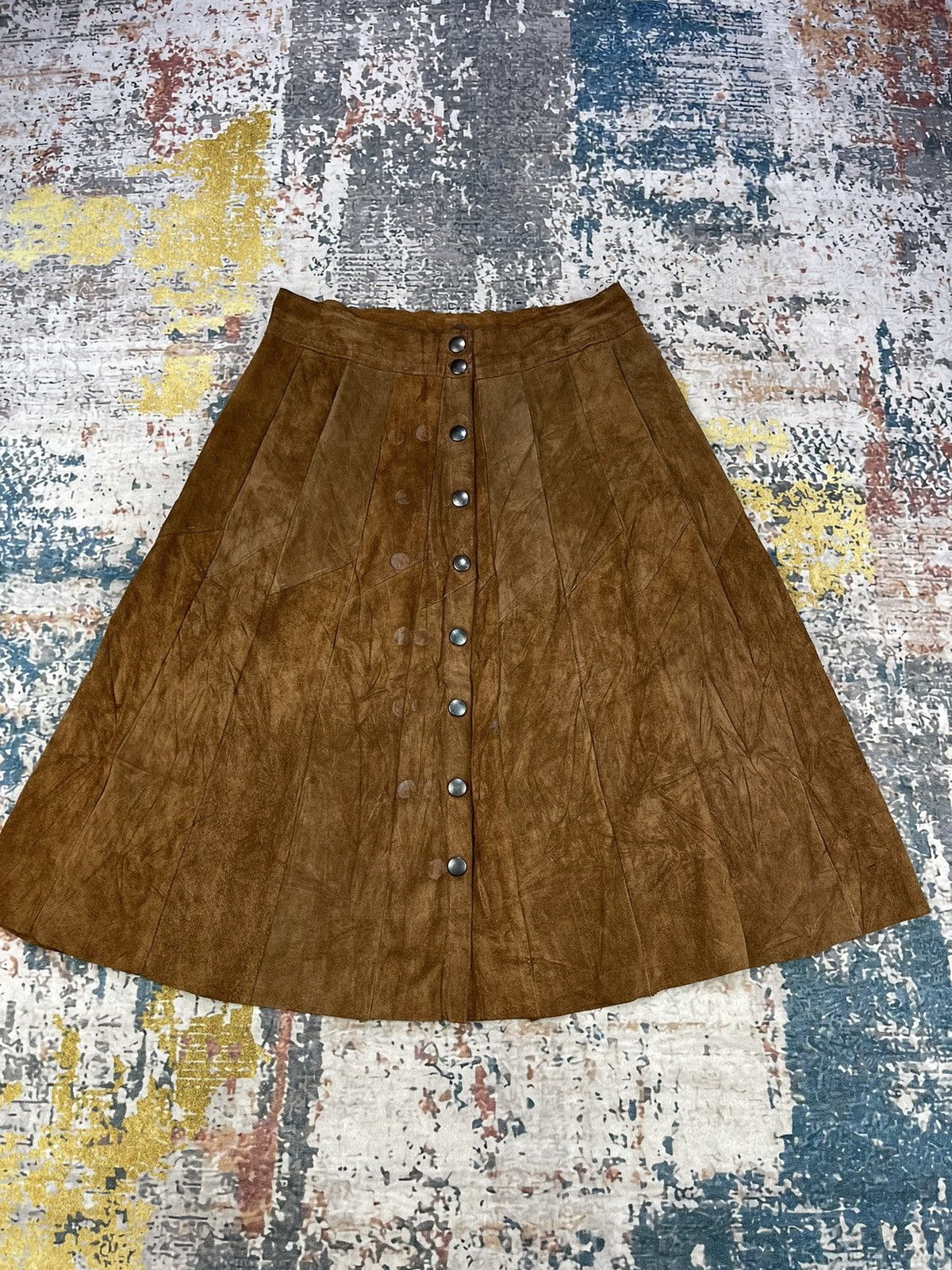 Leather Vintage Suede Leather Button Wrap Flared Skirt Size 27" / US 4 / IT 40 - 1 Thumbnail