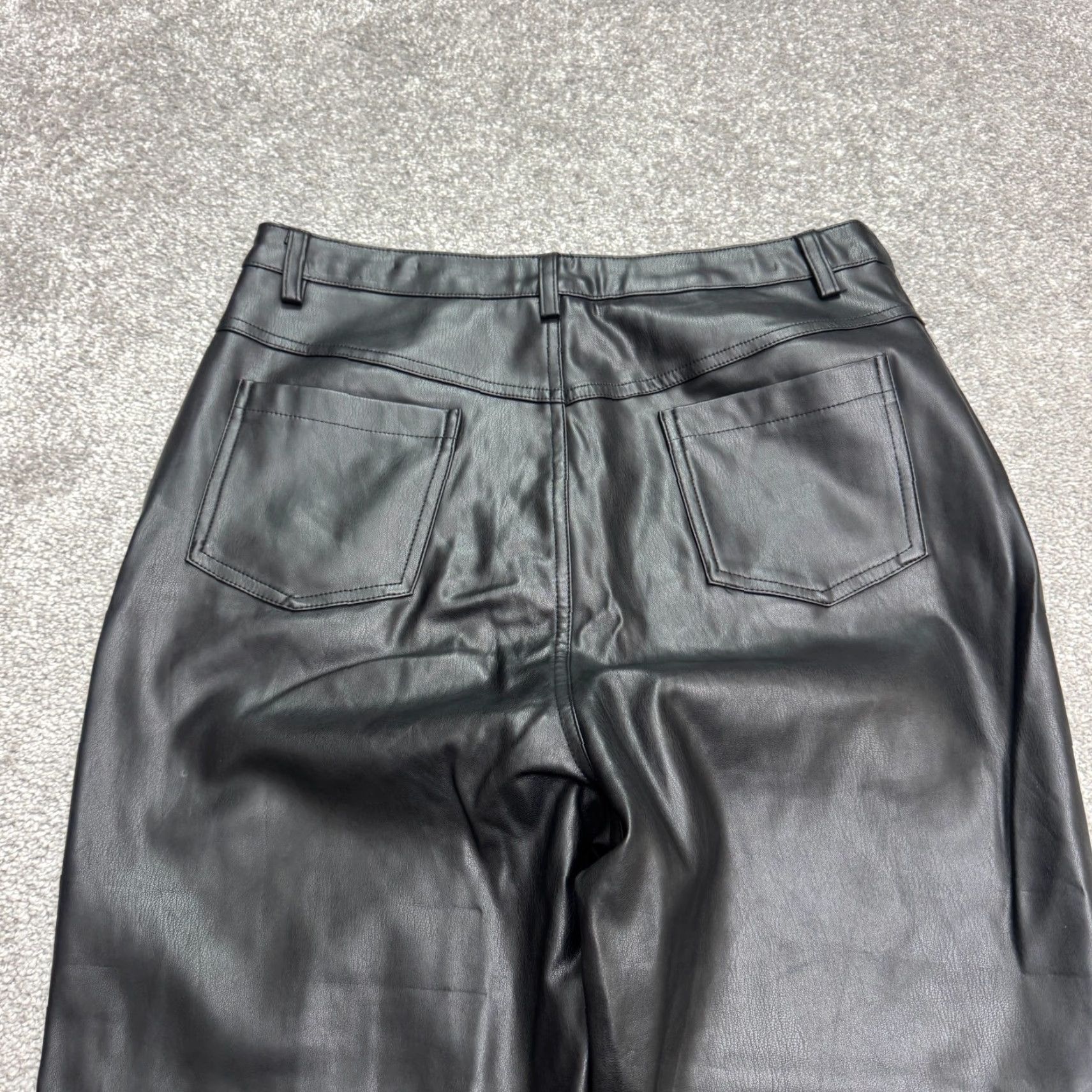Vintage Lucy Paris Pants Womens Medium Black High Rise PU Faux Leather Wide-Leg Trousers" Size 32" / US 10 / IT 46 - 3 Thumbnail