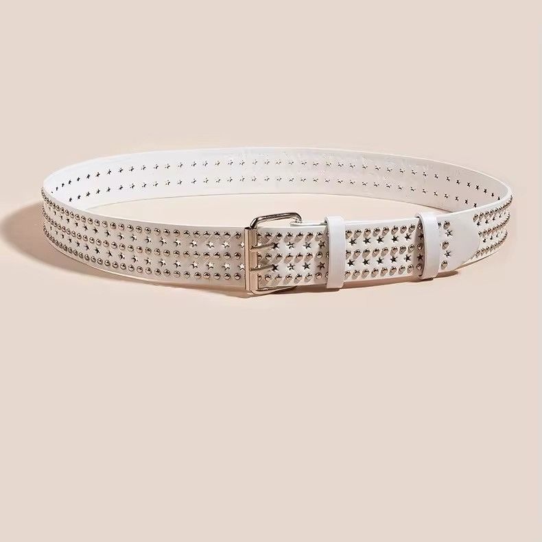 Designer 110cm White Punk Star Rivet Belt Size ONE SIZE - 2 Thumbnail