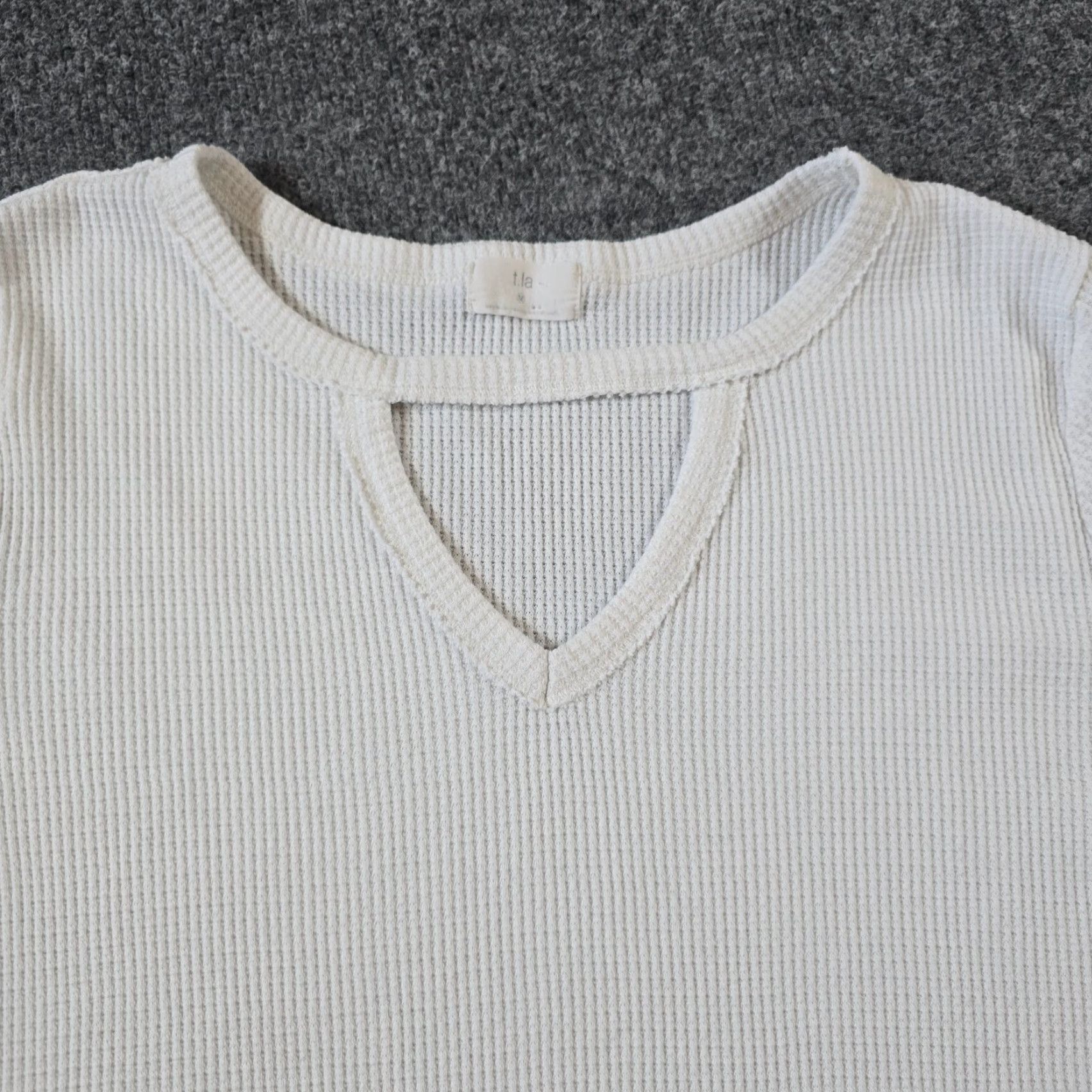 Anthropologie T.La Anthropologie Top Womens Medium White Thermal Waffle Knit Lounge Casual Tee Size M / US 6-8 / IT 42-44 - 2 Thumbnail