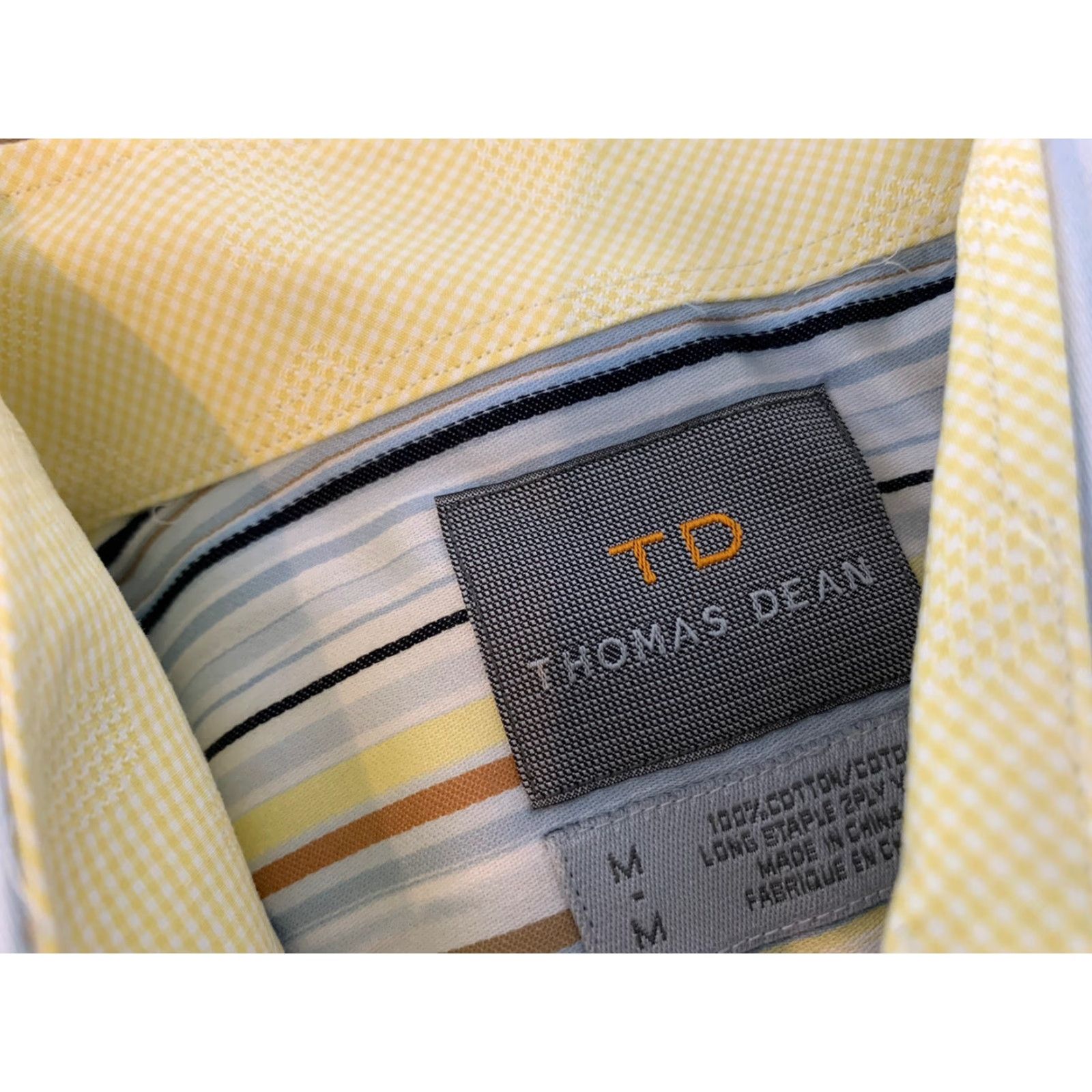 Vintage Thomas Dean & Co. Striped Button-Up Shirt M Blue Yellow Mens Long Sleeve Casual Shirt Size US M / EU 48-50 / 2 - 2 Thumbnail