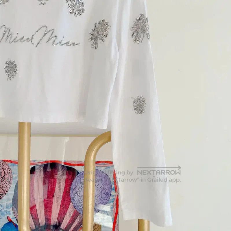 Miu Miu Miu Miu Summer White Crop Long Sleeve T-Shirt . Size S / US 4 / IT 40 - 4 Thumbnail