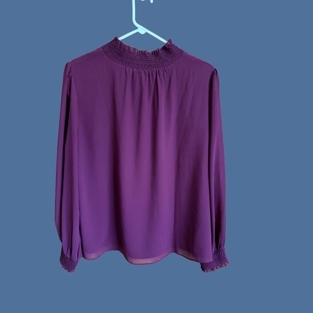 J.Crew J.CREW Top Womens L Burgundy Long Sleeve Mock Neck Ruffle Business Feminine Shirt Size L / US 10 / IT 46 - 1 Thumbnail