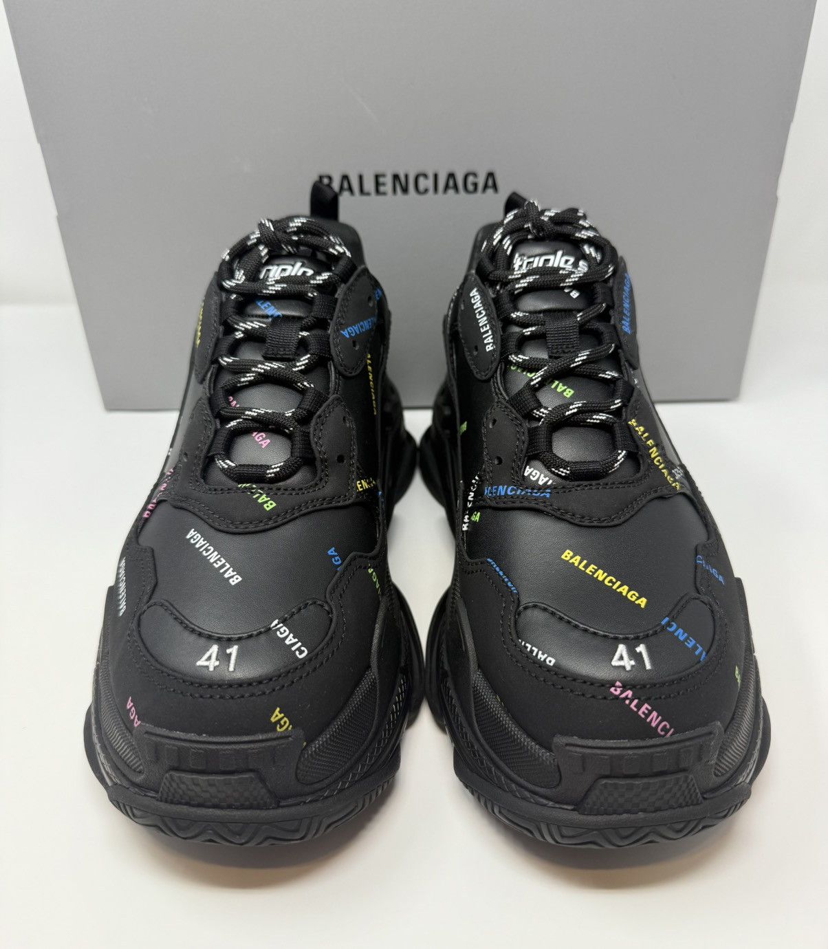 Balenciaga Balenciaga Triple S All Over Logo Sneaker Black/Multi Size US 8 / EU 41 - 2 Thumbnail