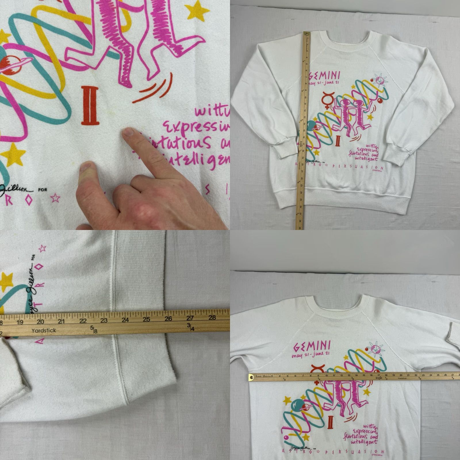 Vintage VINTAGE Astro Persuasion Astrology Sweatshirt Men Large White 80s Gemini Americana Pullover Size US L / EU 52-54 / 3 - 8 Thumbnail