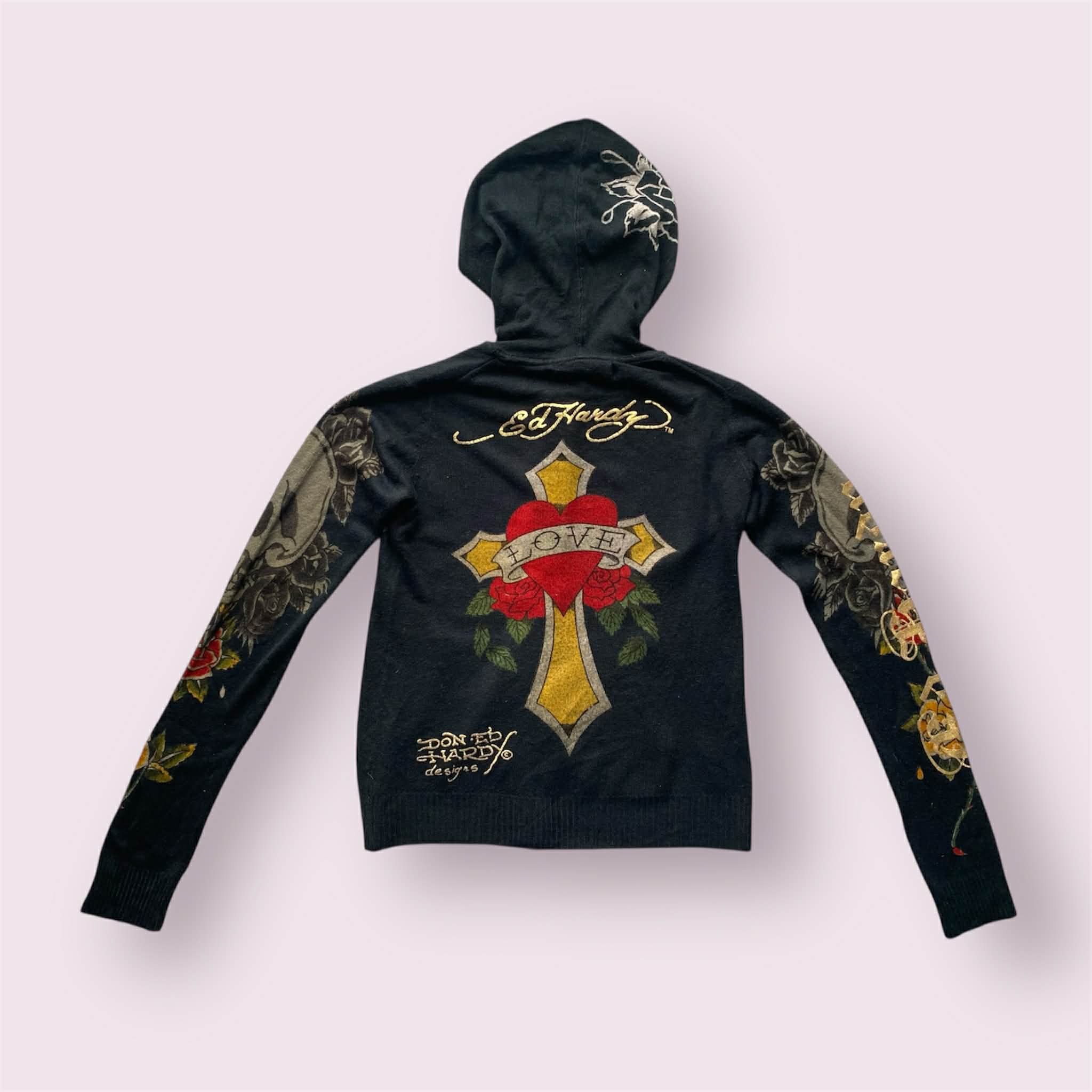 Ed Hardy Ed Hardy Black Tattoo Zip Up Hoodie Skull Heart Cross Size S / US 4 / IT 40 - 2 Thumbnail
