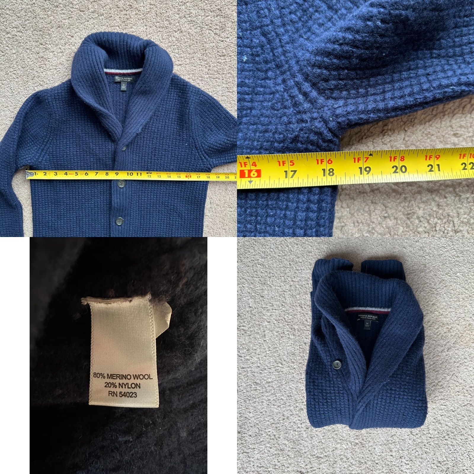 Banana Republic Banana Republic Sweater Mens Medium Wool Cardigan Navy Blue Cowl Neck Size US M / EU 48-50 / 2 - 8 Thumbnail