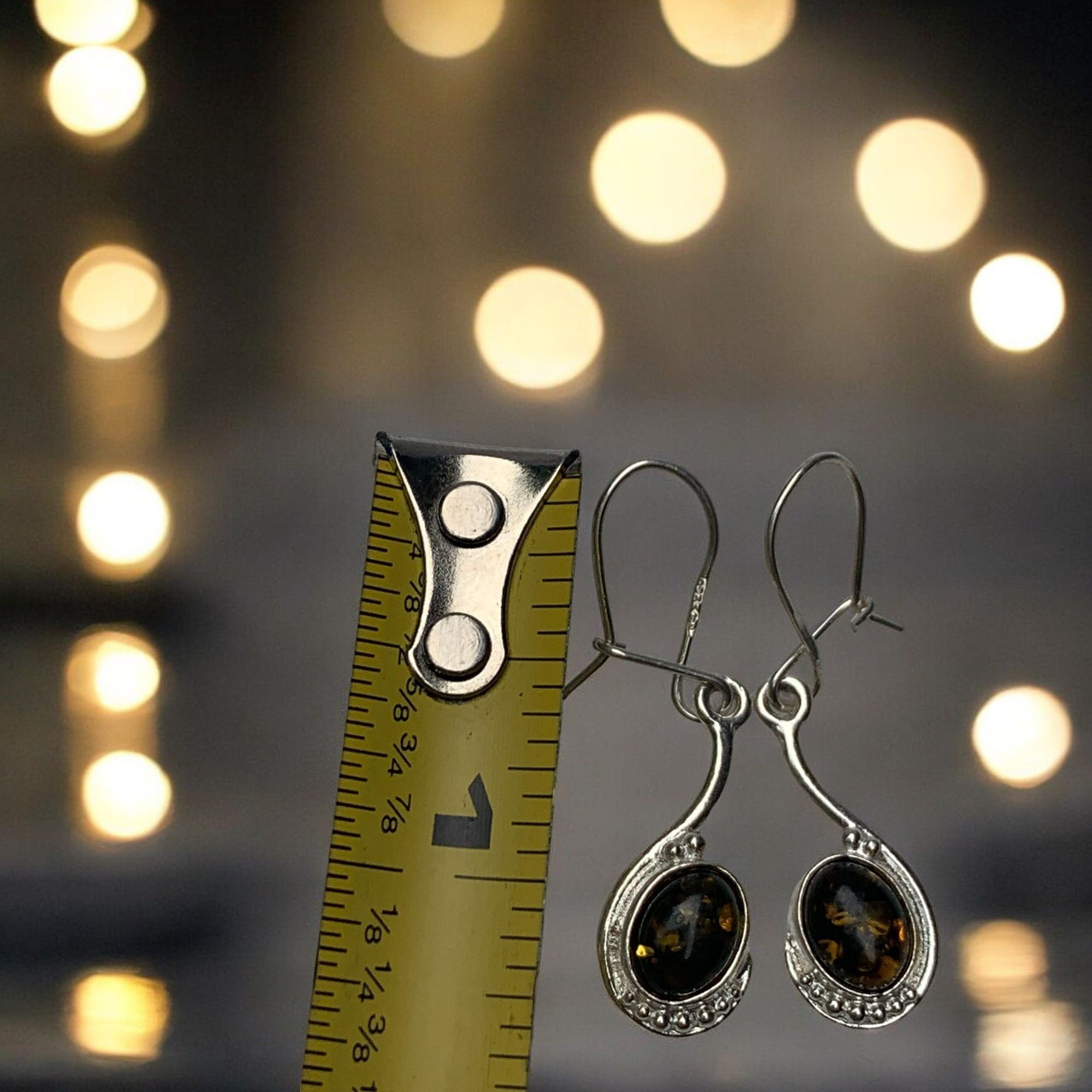 Designer Sterling Silver 925 Green Amber Drop Dangle Earrings Size ONE SIZE - 10 Thumbnail