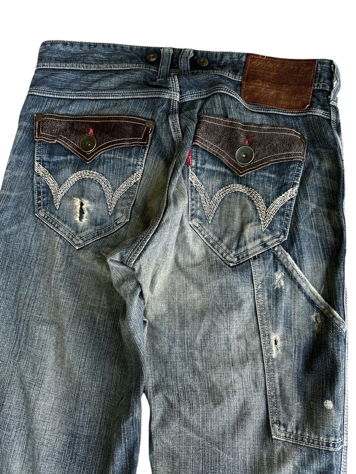 Edwin Vintage Edwin 503 Blue Trip Distress 🎌💥 Size US 34 / EU 50 - 12 Thumbnail