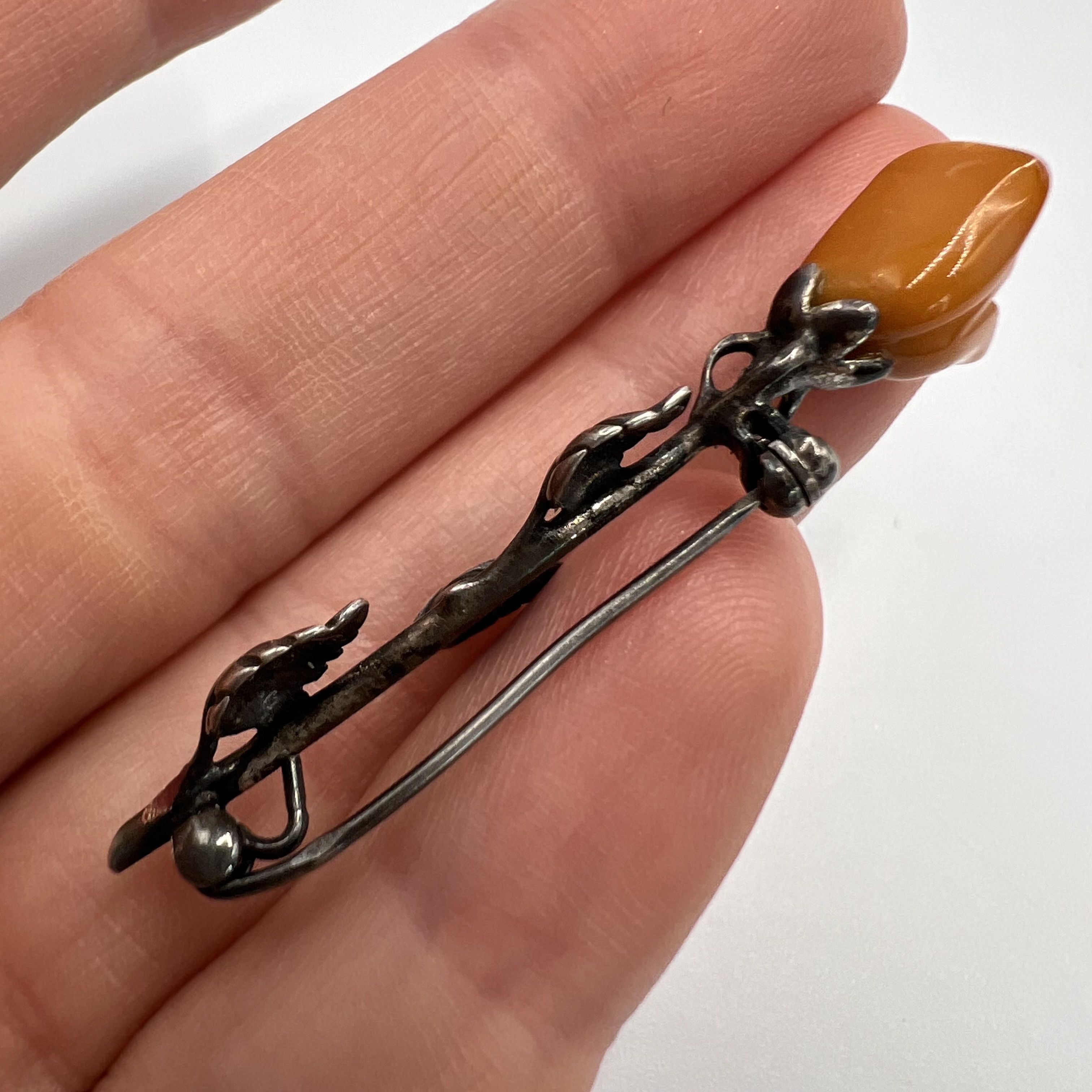 Vintage Vintage Brooch Pins Needle Safe Amber Sterling Silver Size ONE SIZE - 2 Thumbnail