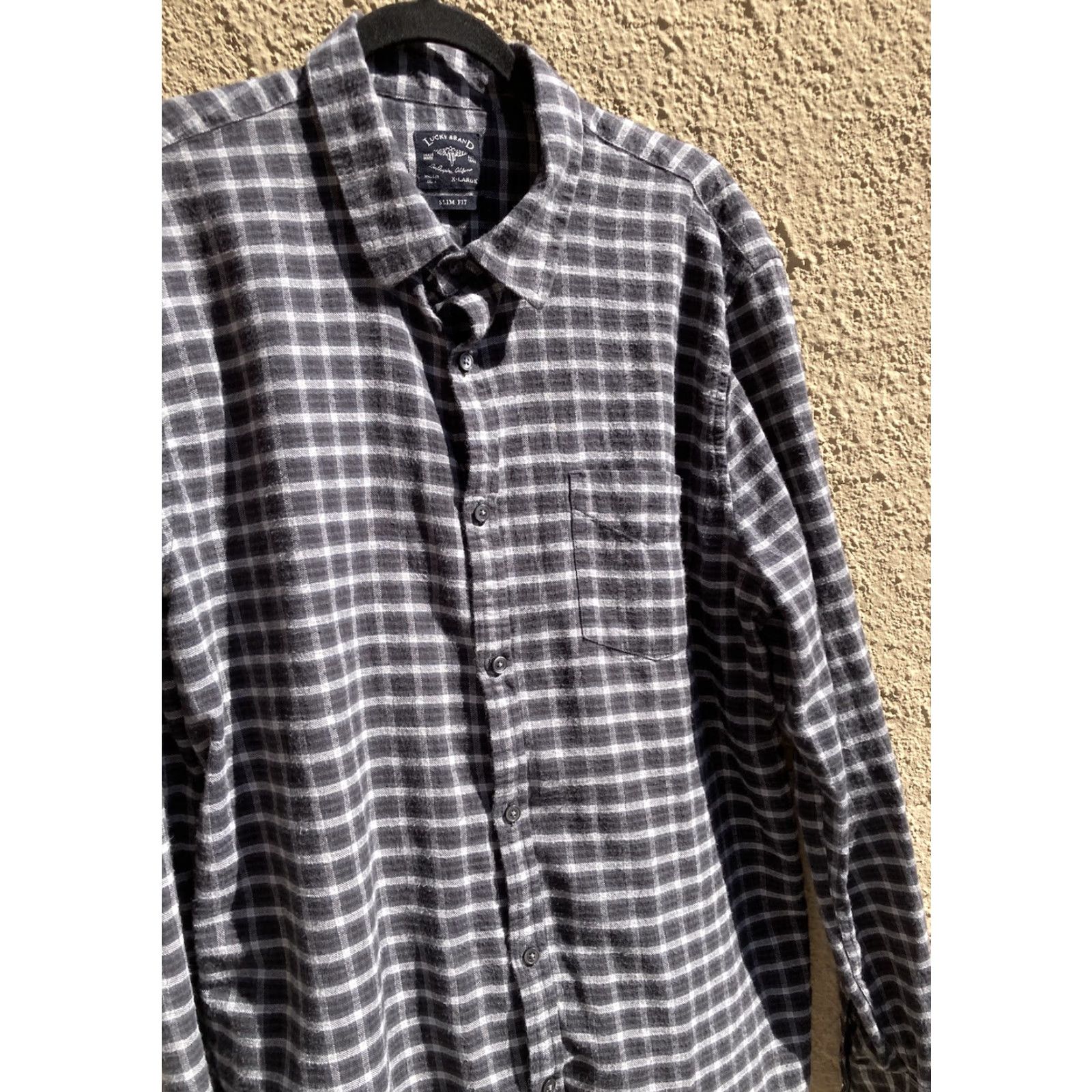 Lucky Brand Men's Lucky Brand Black Plaid Flannel XL Button Pockets Logo Classic Slim Fit Shirt Size US XL / EU 56 / 4 - 7 Thumbnail