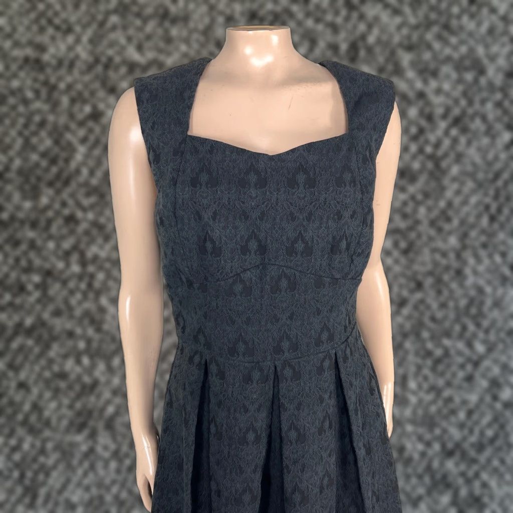 Vintage Ixia Womens Dress L Black Cotton Stretch Sleeveless Sweetheart Neckline Fit & Flare Casual Geometric Knit Size L / US 10 / IT 46 - 1 Thumbnail