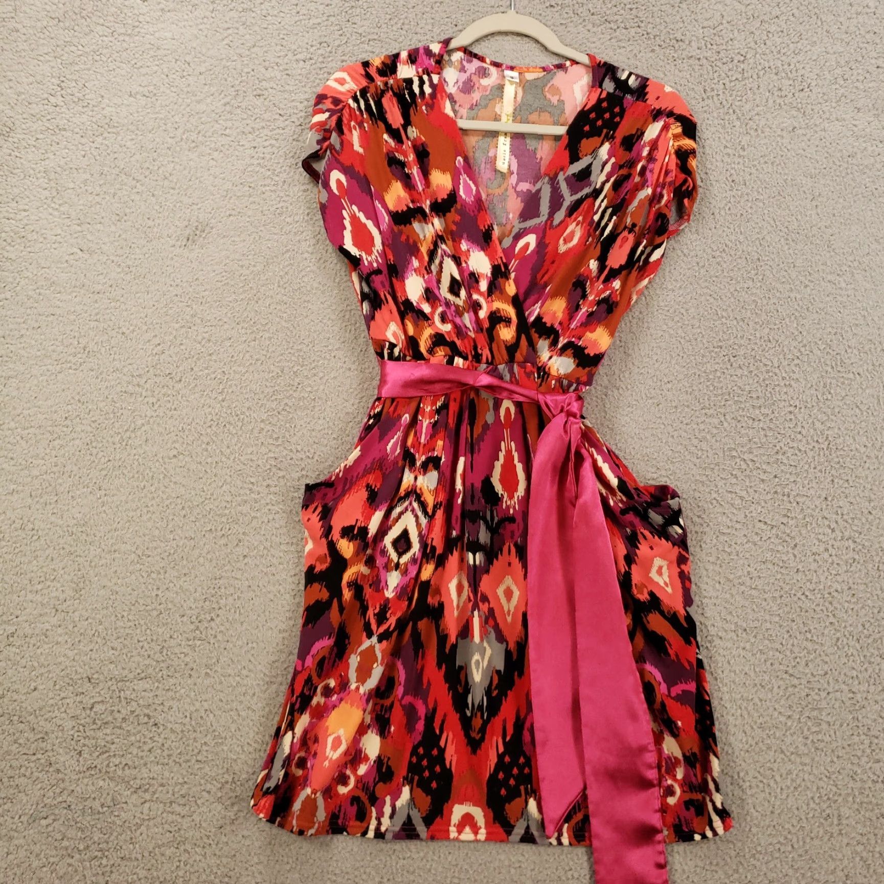 Anthropologie Uncle Frank Dress Womens S Belted Multi Print Geometric Short Sleeve V-Neck Polyester Spandex Mini Dress Size S / US 4 / IT 40 - 4 Thumbnail