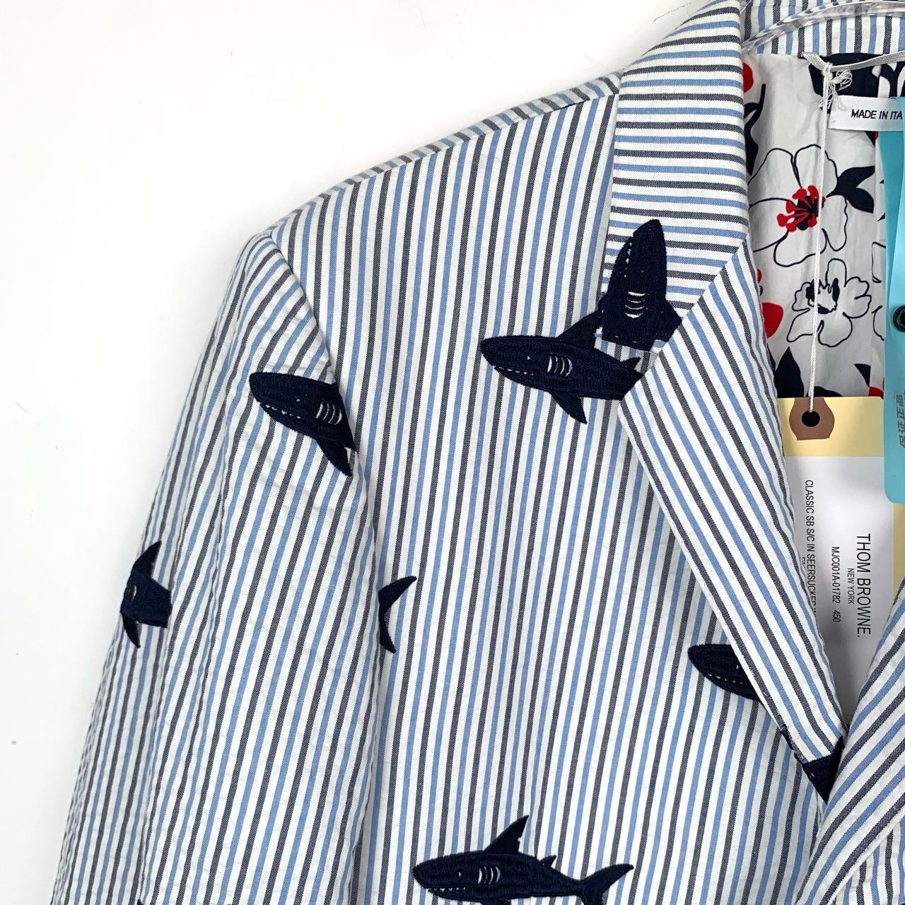 Thom Browne Thom Browne Shark Embroidery Striped Cotton Blazer Size US S / EU 44-46 / 1 - 3 Thumbnail
