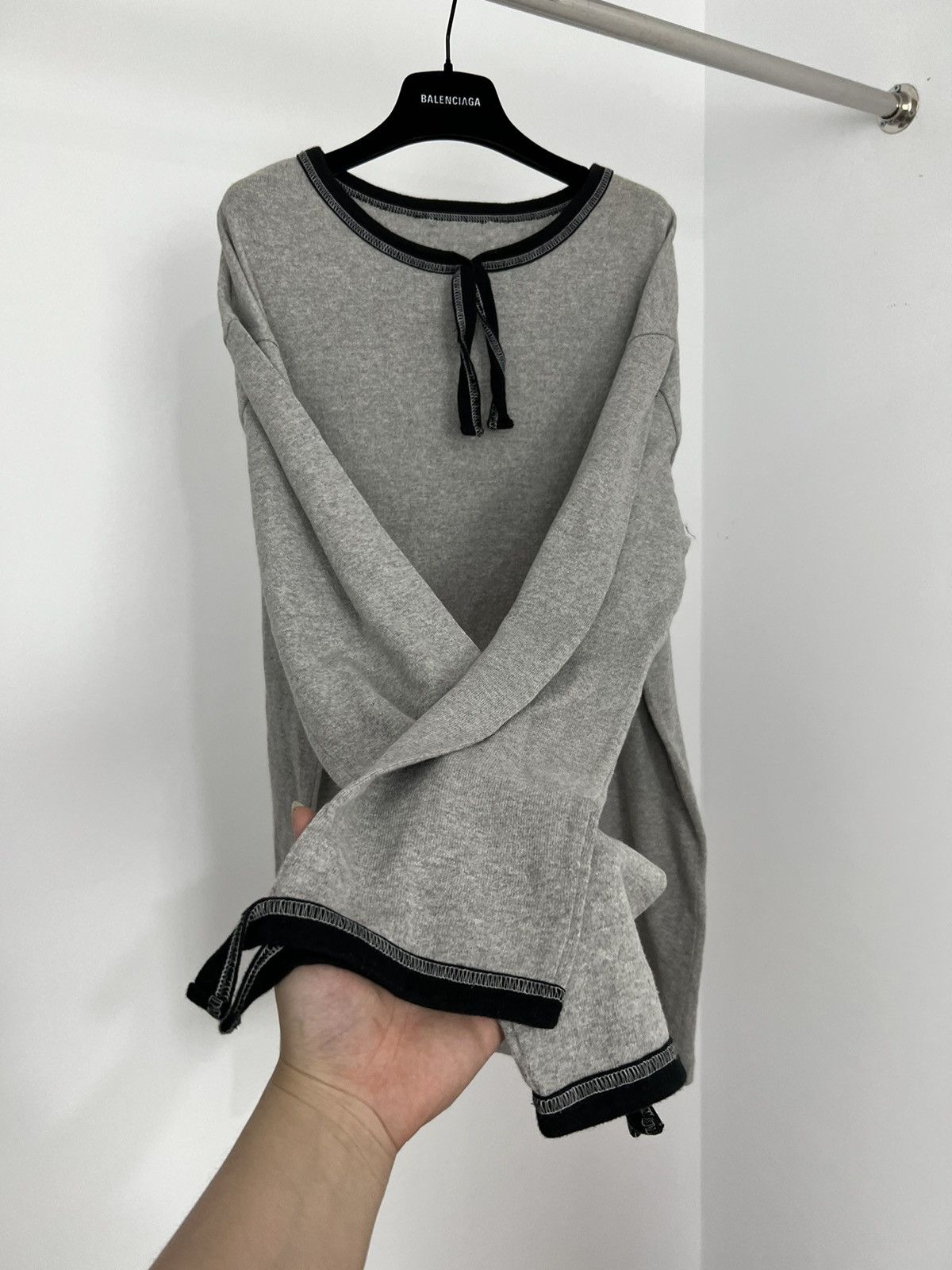 image of Archival Clothing x Issey Miyake 90’S Issey Miyake Unfinished Reverse Raw Hem Sweater in Grey (Size