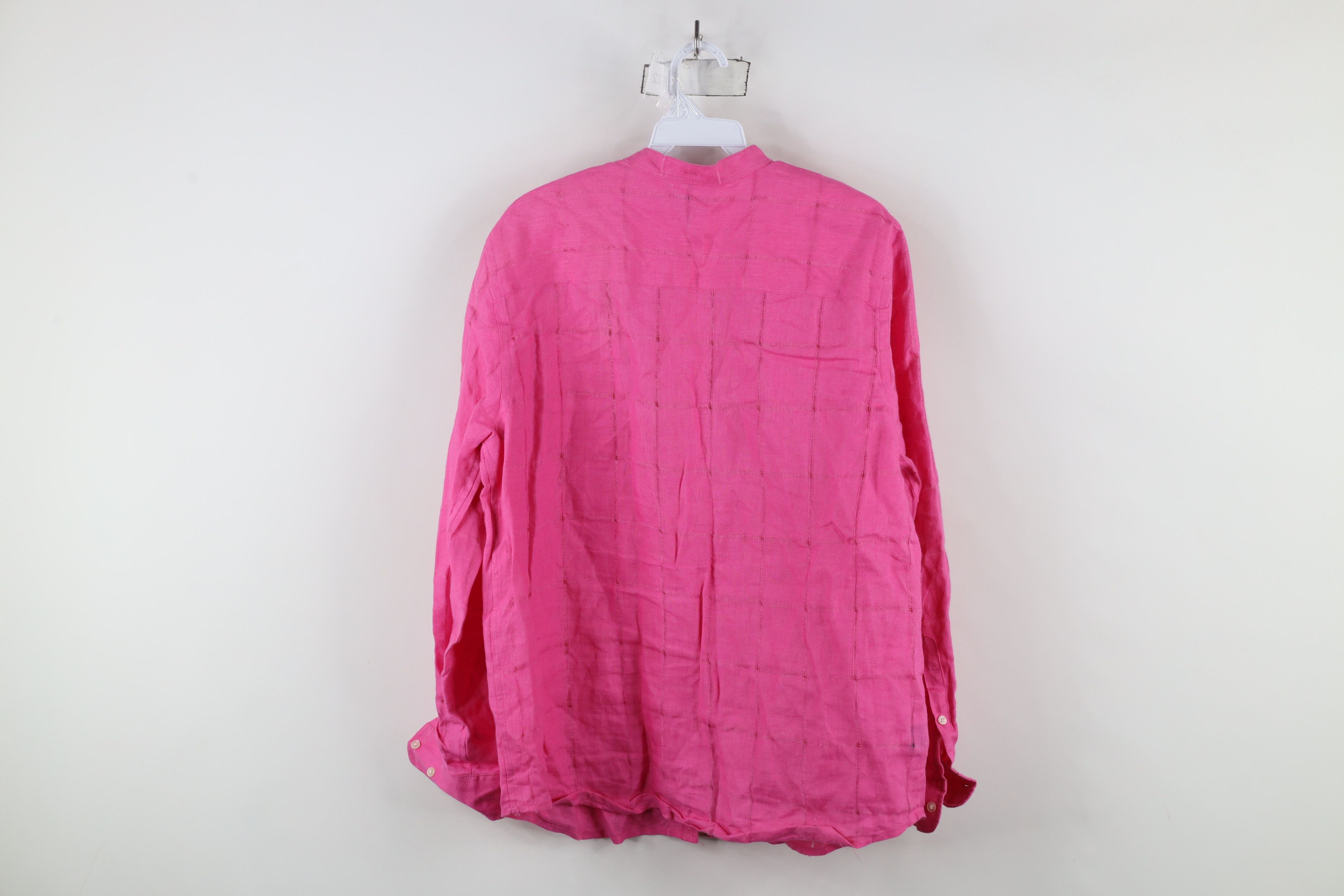 Ralph Lauren × Vintage Vintage 90s Ralph Lauren Linen Band Collar Button Shirt Pink Size L / US 10 / IT 46 - 11 Thumbnail