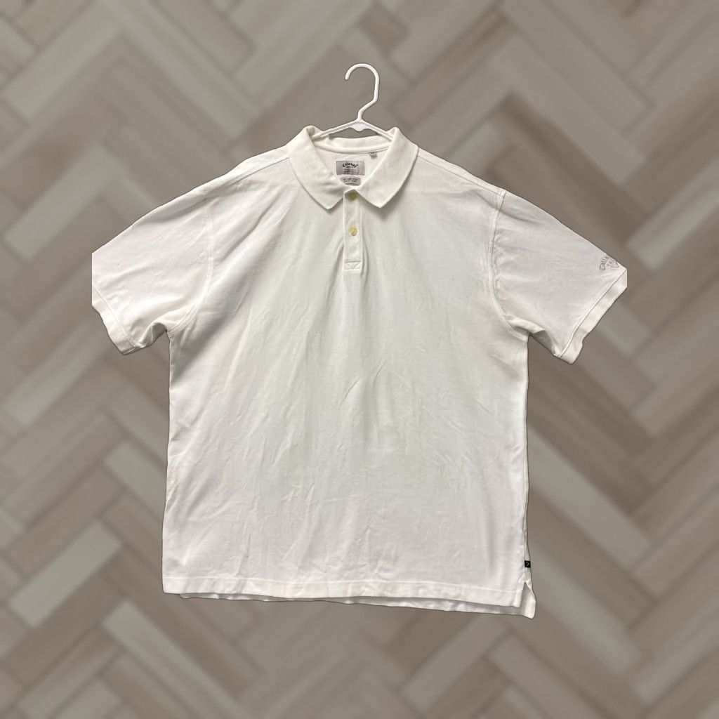Callaway Callaway Polo Shirt Mens XXL White Golf 100-24 / Regular Short Sleeve Polo Knit Cotton Blend Button Logo Swoosh Striped All Seasons Pattern Size US XXL / EU 58 / 5 - 1 Thumbnail