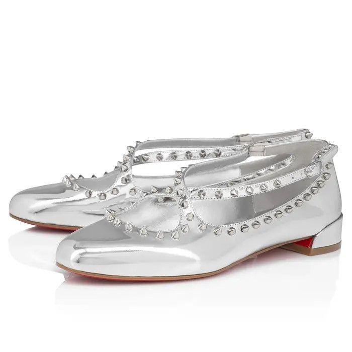 Christian Louboutin os11x0526 Pilouta Jane Spikes Flats in Silver Size US 9 / IT 39 - 2 Thumbnail