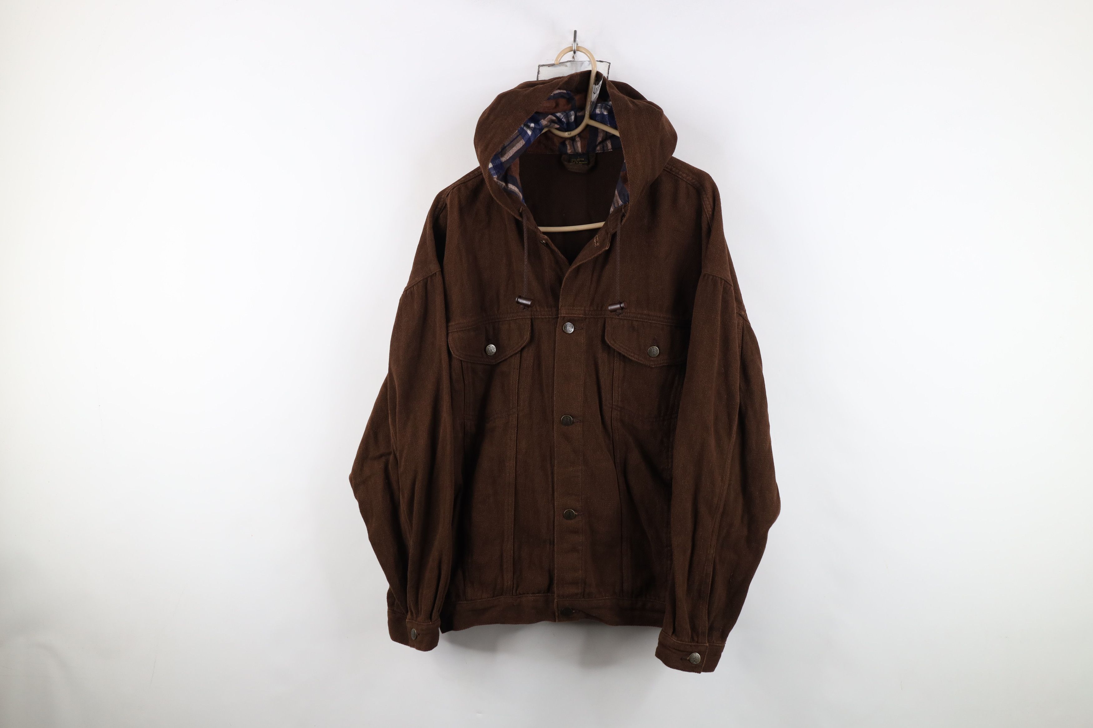 Vintage Vintage 90s Streetwear Fit Hooded Denim Trucker Jacket Brown Size US L / EU 52-54 / 3 - 1 Thumbnail