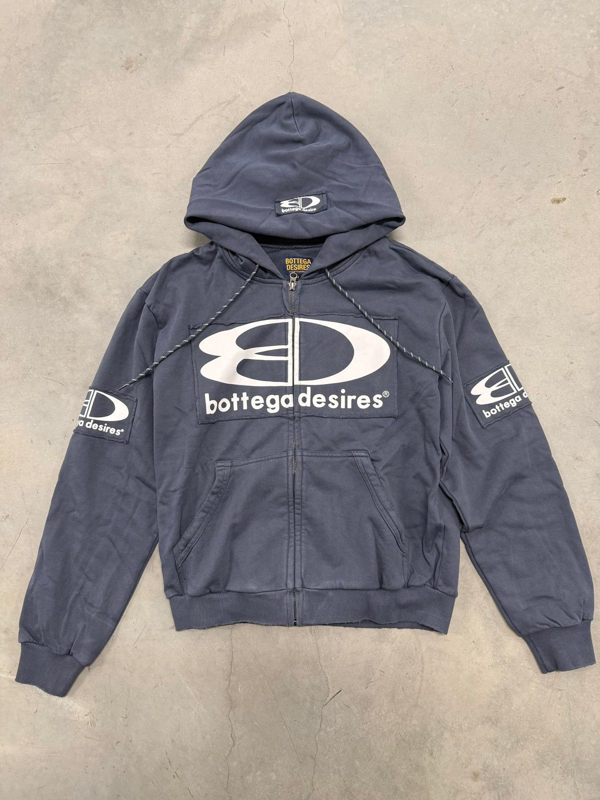 Bottega Desires Navy Blue Tech Suit Zip Up Hoodie Medium New
