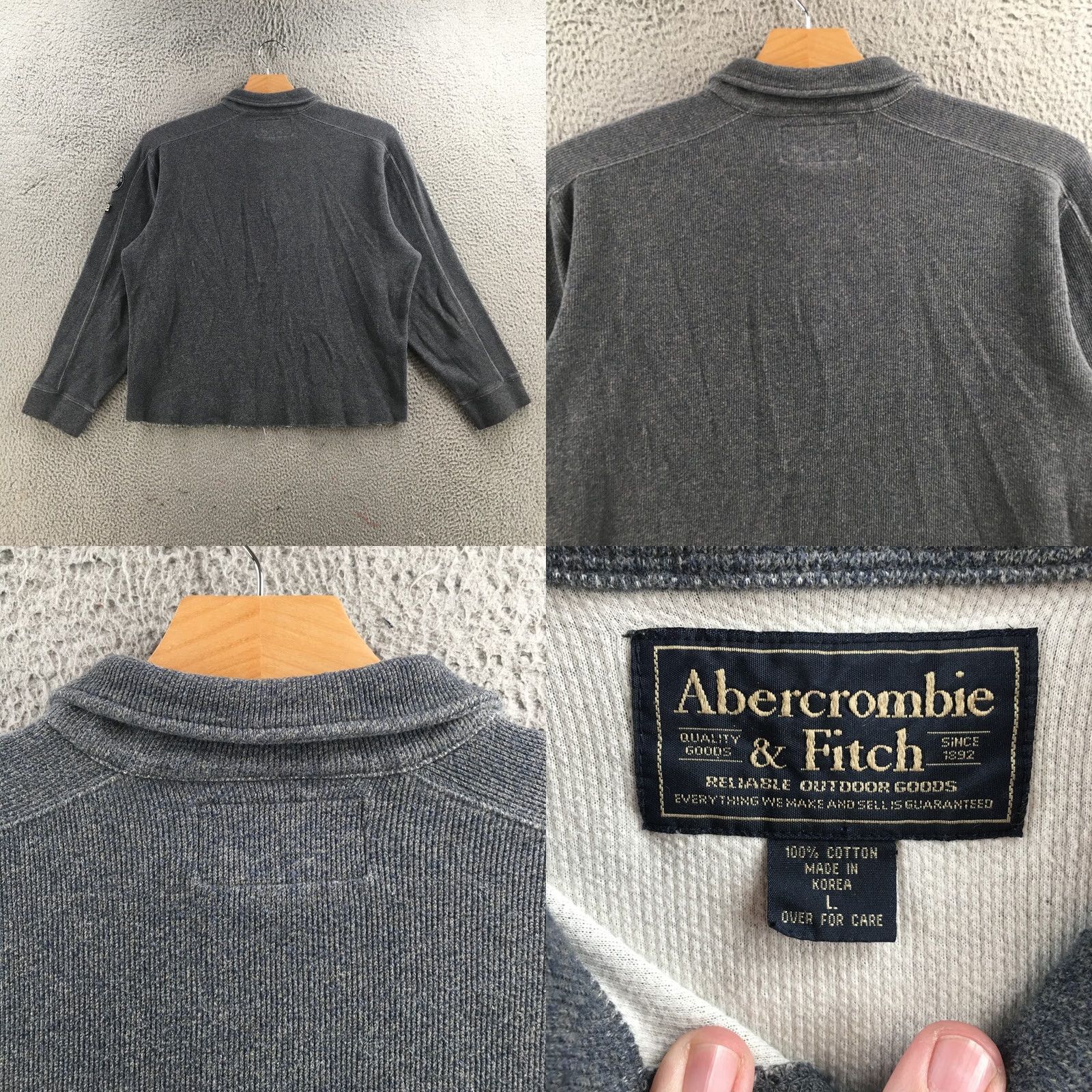 Abercrombie & Fitch Abercrombie & Fitch Polo Sweater Mens Large Grey Cotton Long Sleeve Pullover Size US L / EU 52-54 / 3 - 8 Thumbnail