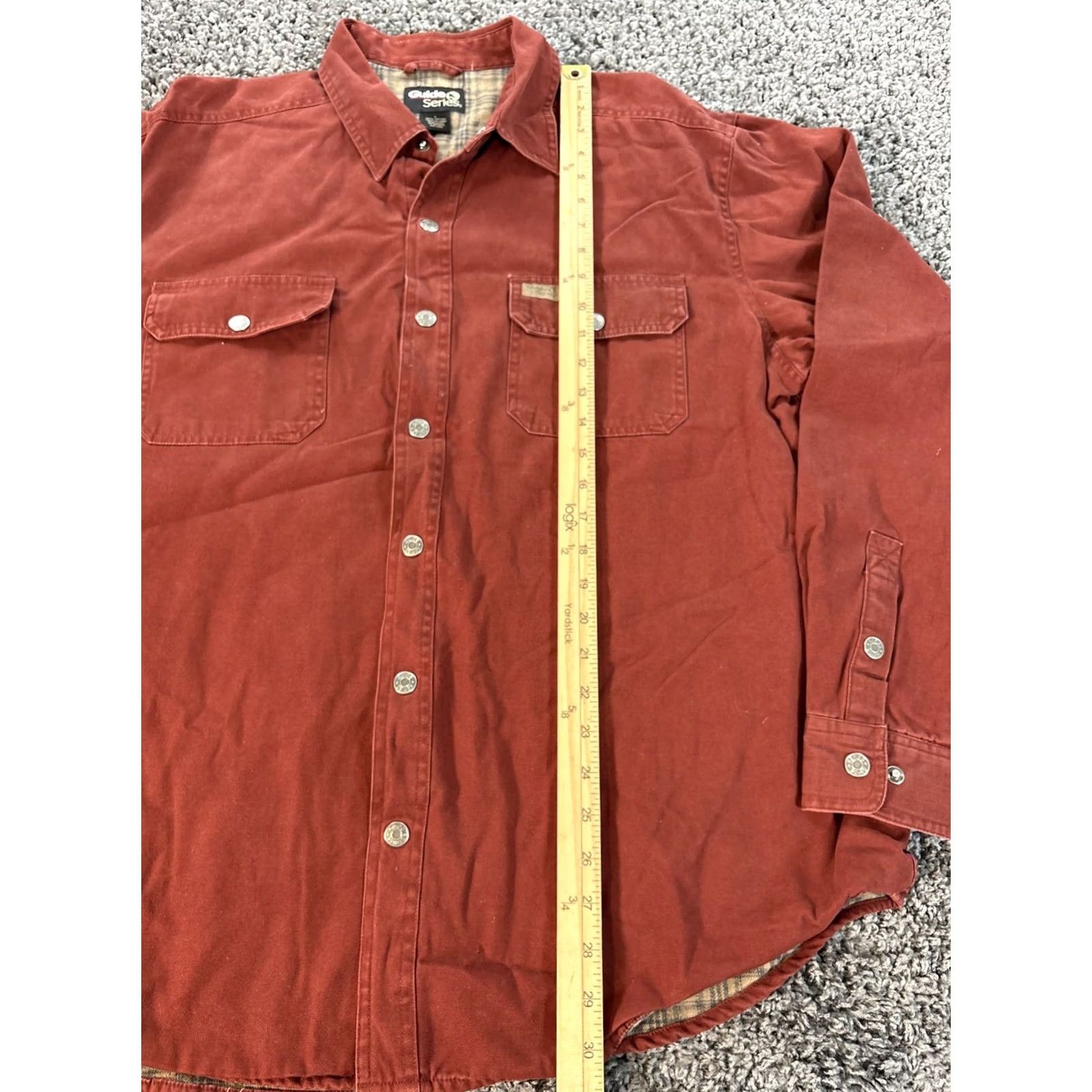 Vintage Guide Series Mens Jacket Shirt L Burgundy Flannel Lined Canvas Workwear Cotton Button Pockets Insulated Casual Winter 70s Western Dad Mens Size US L / EU 52-54 / 3 - 2 Thumbnail