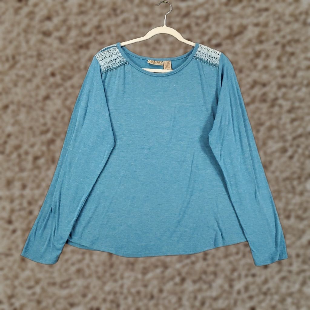 Vintage Womens Blue Heathered Top Lace Shoulder Accent Pullover Grace Blouse Large XL Plus Size Knit Hoodie? Wait. Size XL / US 12-14 / IT 48-50 - 1 Thumbnail
