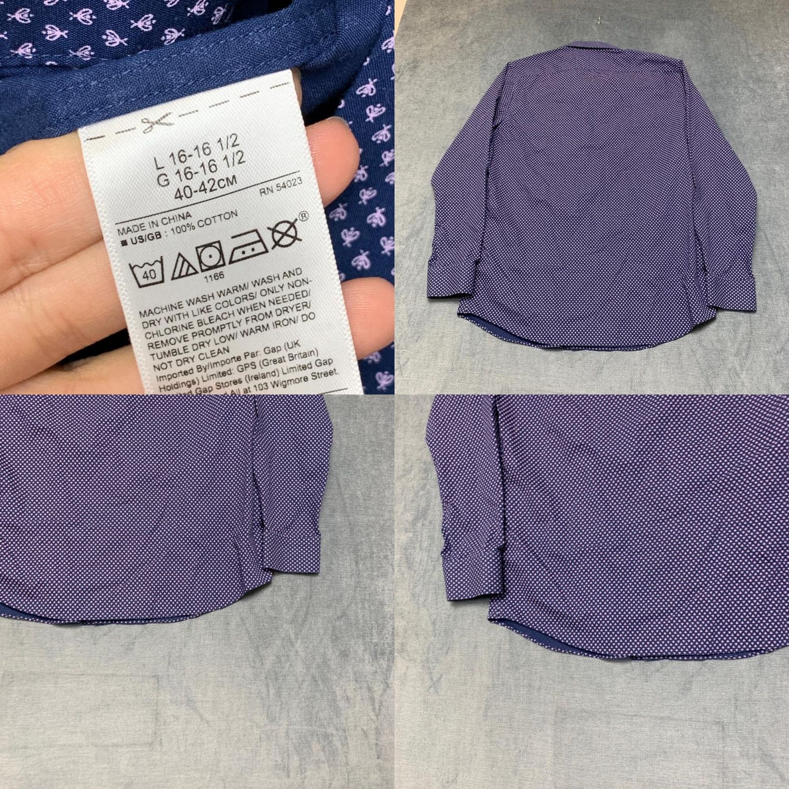 Banana Republic Banana Republic Dress Shirt Mens Large Blue Printed Cotton Non Iron Slim Fit Size 42R - 8 Thumbnail