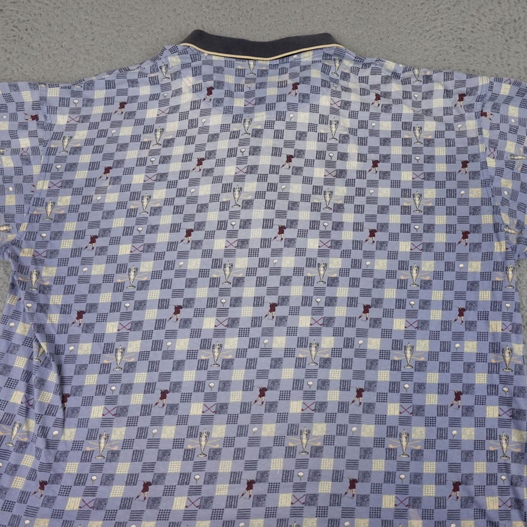 Vintage VINTAGE Natural Issue Polo Shirt Mens M Blue Checkered Golf Trophy AOP 90s Retro Size US M / EU 48-50 / 2 - 7 Thumbnail