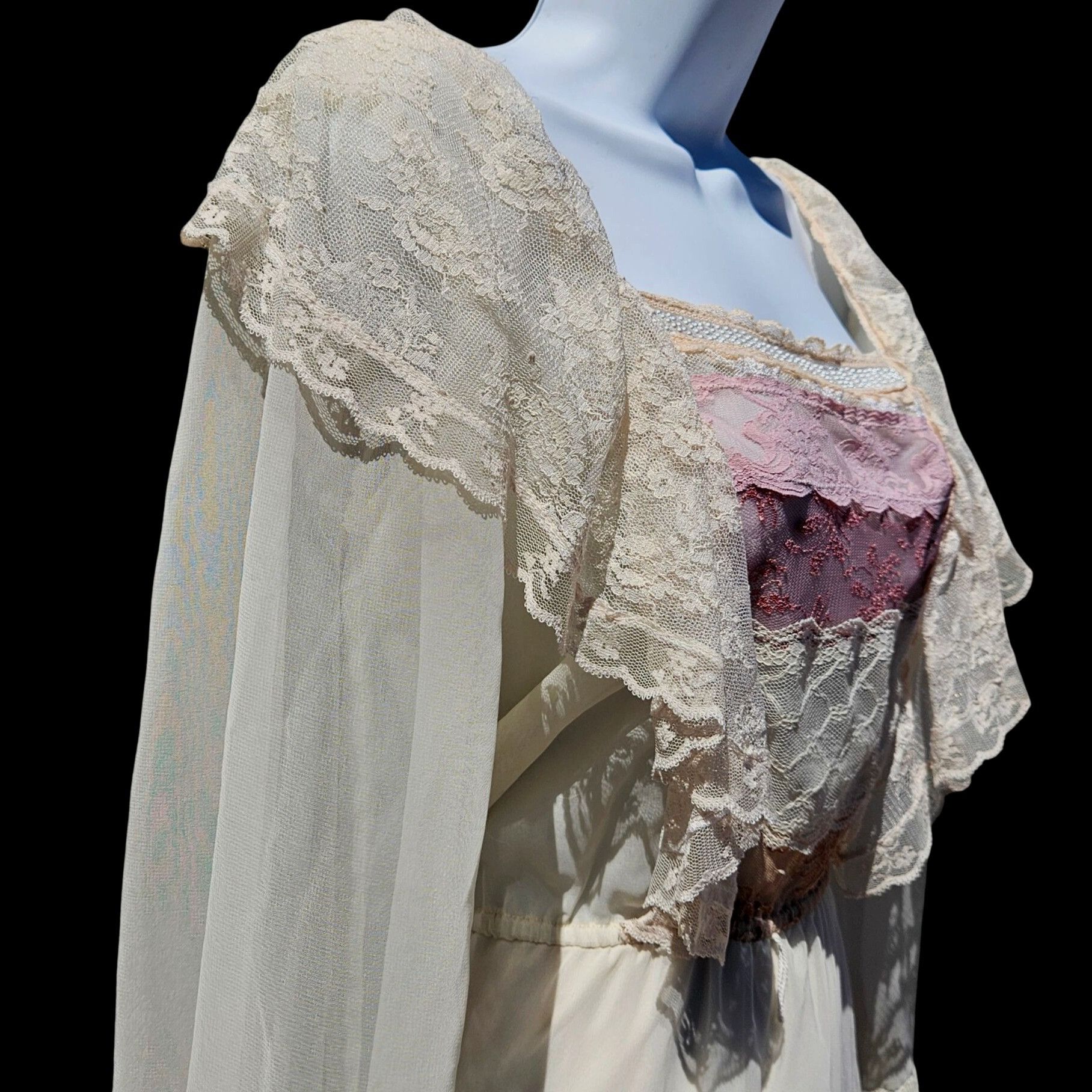 Casadei Vintage Casadei 80s Ivory Lace Beaded Prairie Fantasy Dress Size S / US 4 / IT 40 - 2 Thumbnail