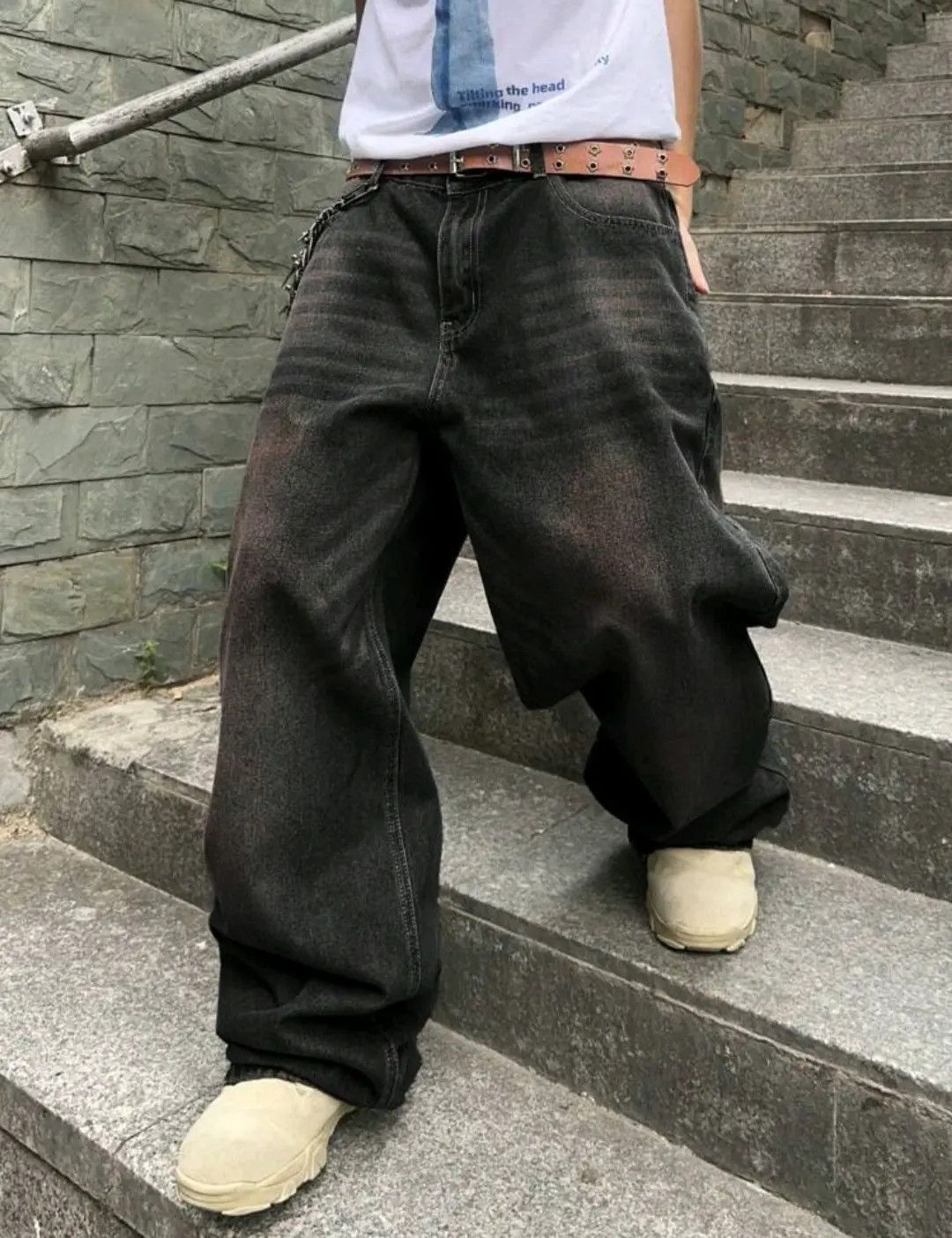 Japanese Brand × Leather Men Hip Hop Baggy Jeans Size US 29 - 3 Thumbnail