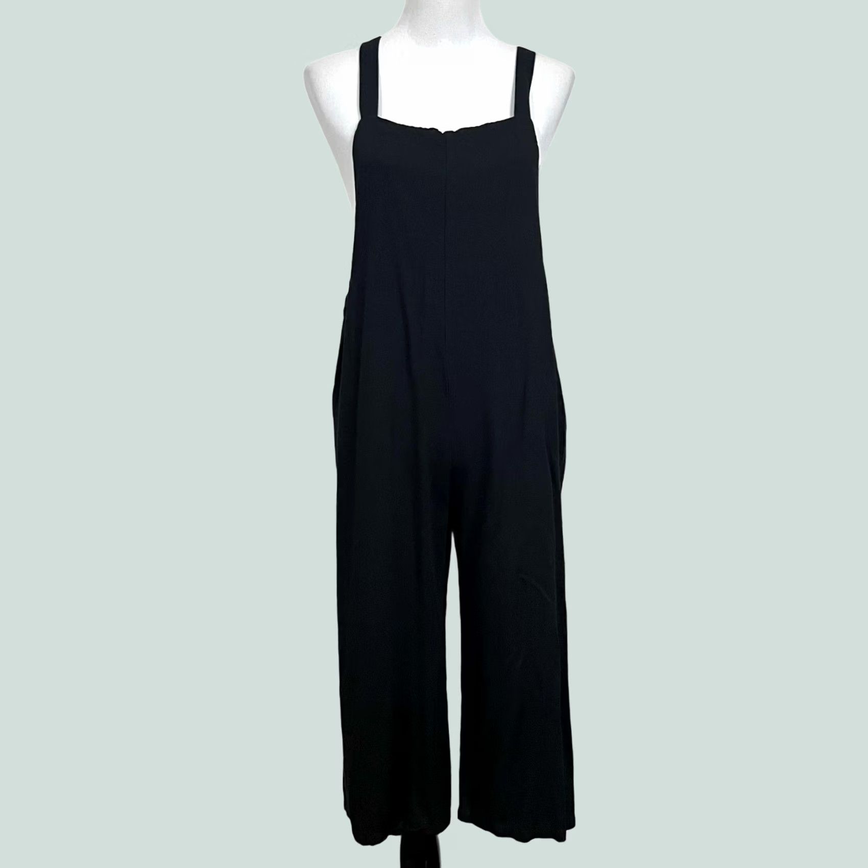 Vintage Carly Jean Los Angeles Relaxed Overalls Jumpsuit Cropped Lightweight Women’s S Black Rayon One-Piece Sleeveless Casual Summer Breezy Easy Comfort Size 28" / US 6 / IT 42 - 1 Thumbnail