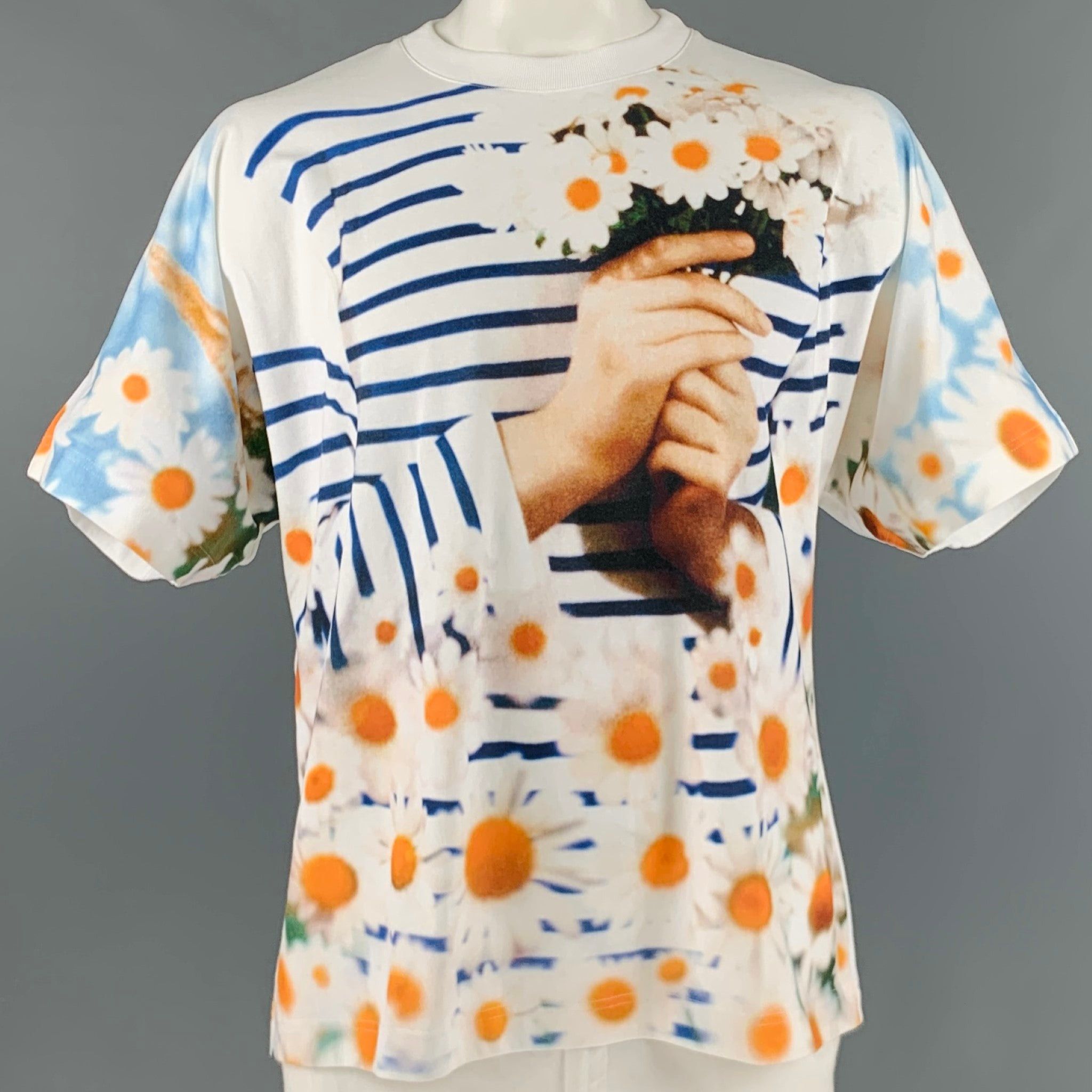 image of Jean Paul Gaultier White Multicolor Print Cotton Crewneck Tshirt, Men's (Size XL)
