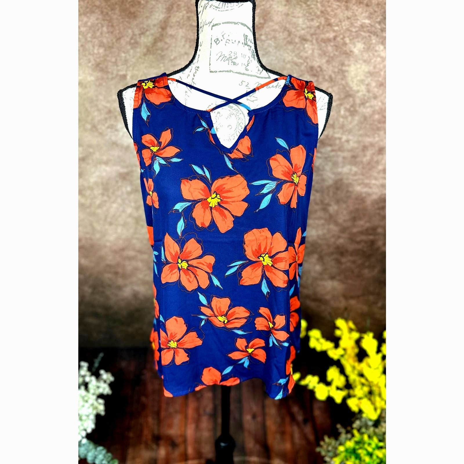 Other Fortune + Ivy Kason Split Neck Sleeveless Blouse Blue Red L Size L / US 10 / IT 46 - 2 Thumbnail