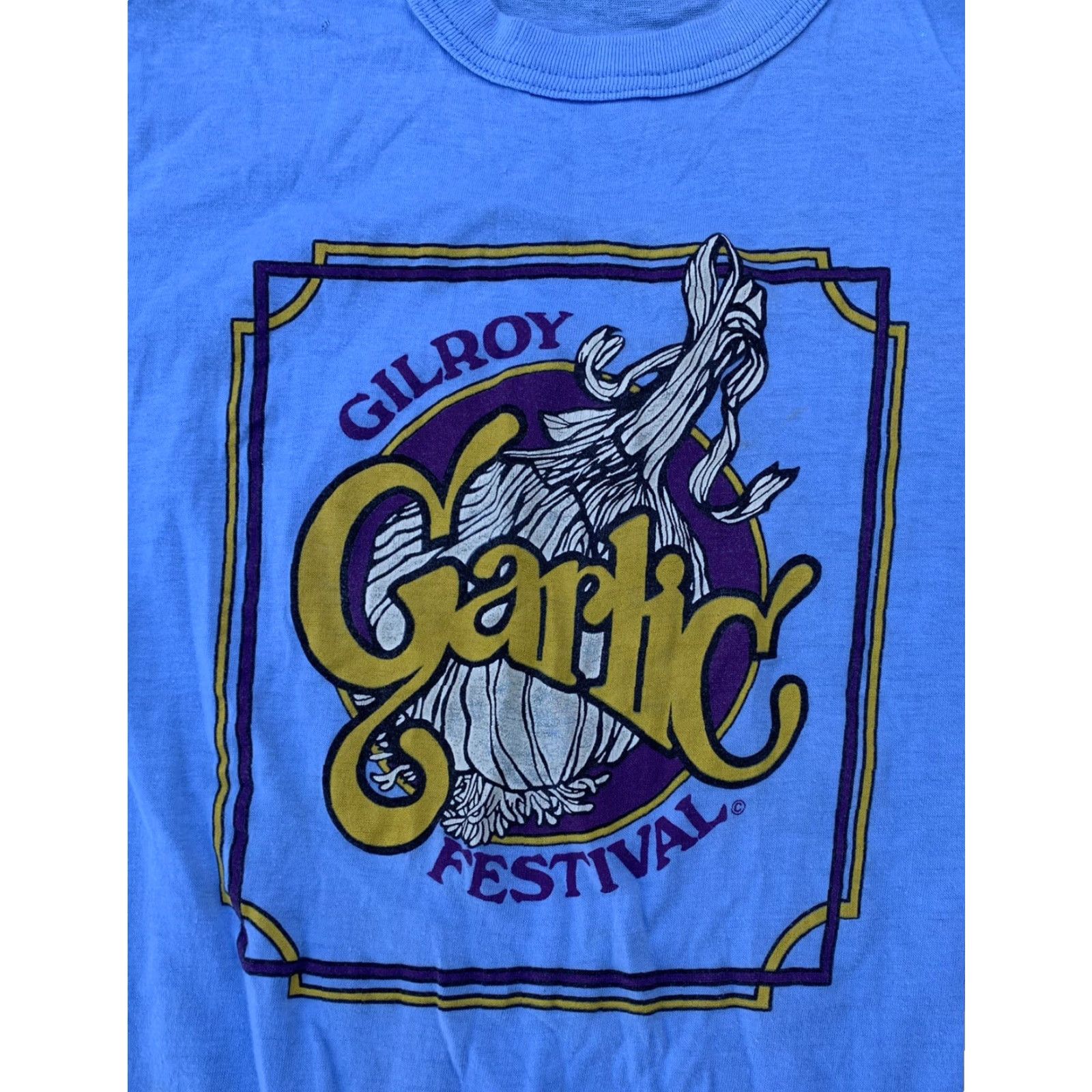Vintage VINTAGE Gilroy Garlic Festival DG Sportswear Shirt Unisex L Blue 1980s Graphic Tee Made in USA Size US L / EU 52-54 / 3 - 3 Thumbnail