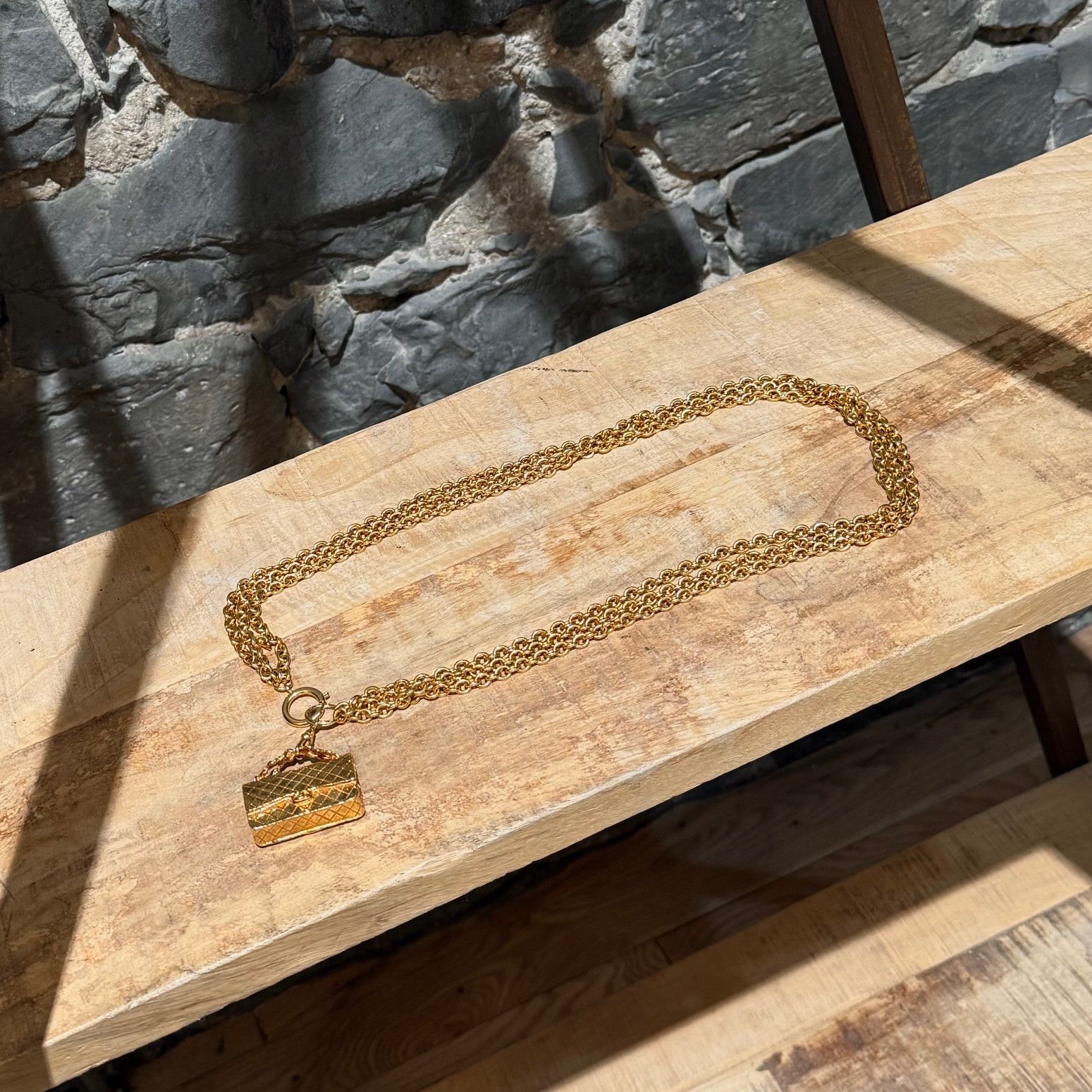Chanel Chanel Vintage Gold Plated Bag Charm 3 Chains Necklace Belt Size ONE SIZE - 2 Thumbnail