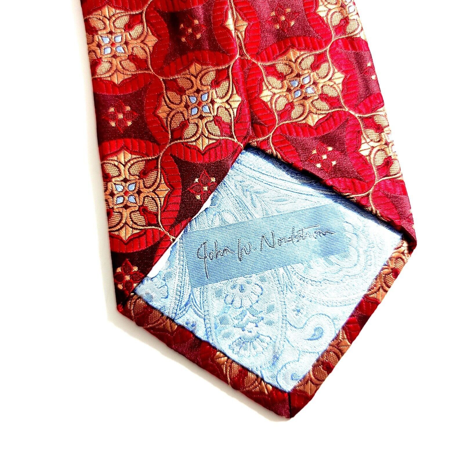Nordstrom John W. Nordstrom Red Woven Floral Geometric Tan Silk Tie Size ONE SIZE - 5 Thumbnail