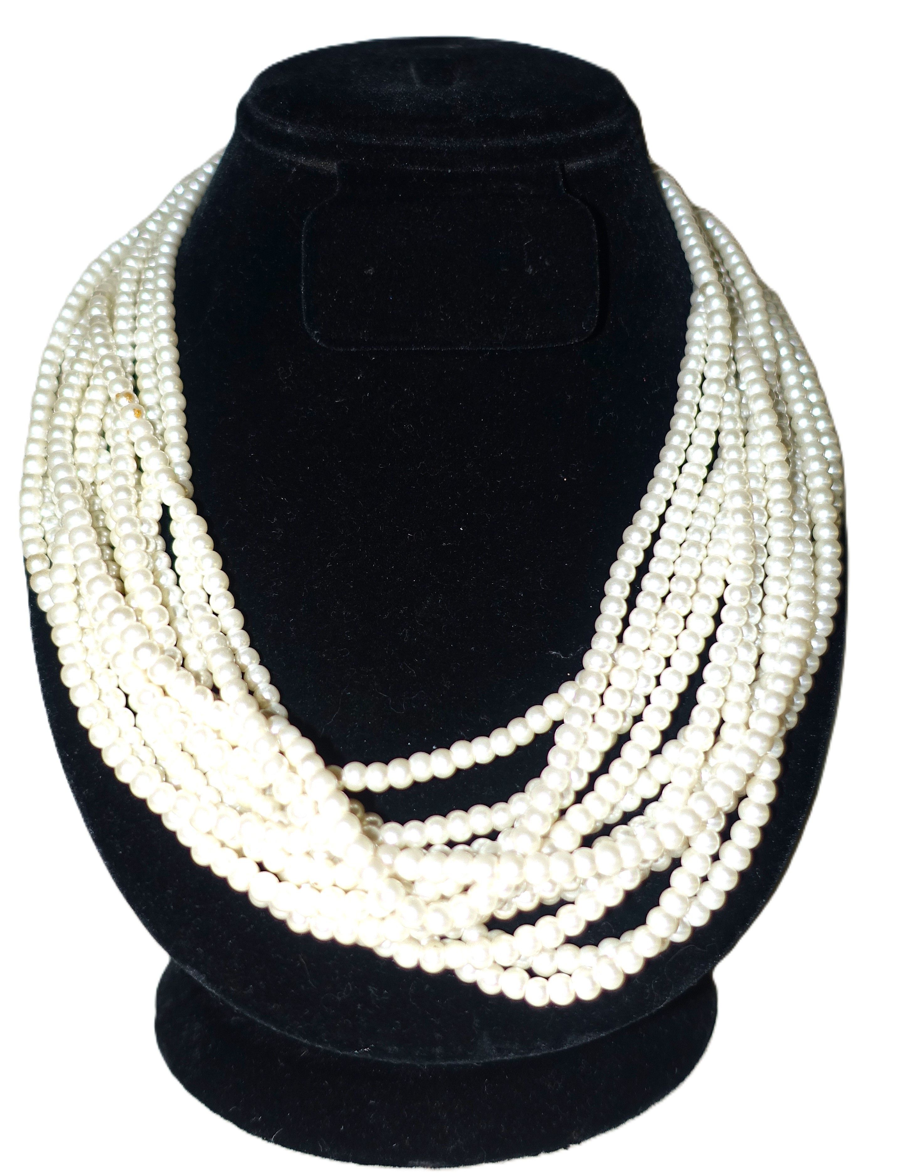 Vintage Gold Tone Faux Pearl Multi Strand Choker Necklace Size ONE SIZE - 3 Thumbnail