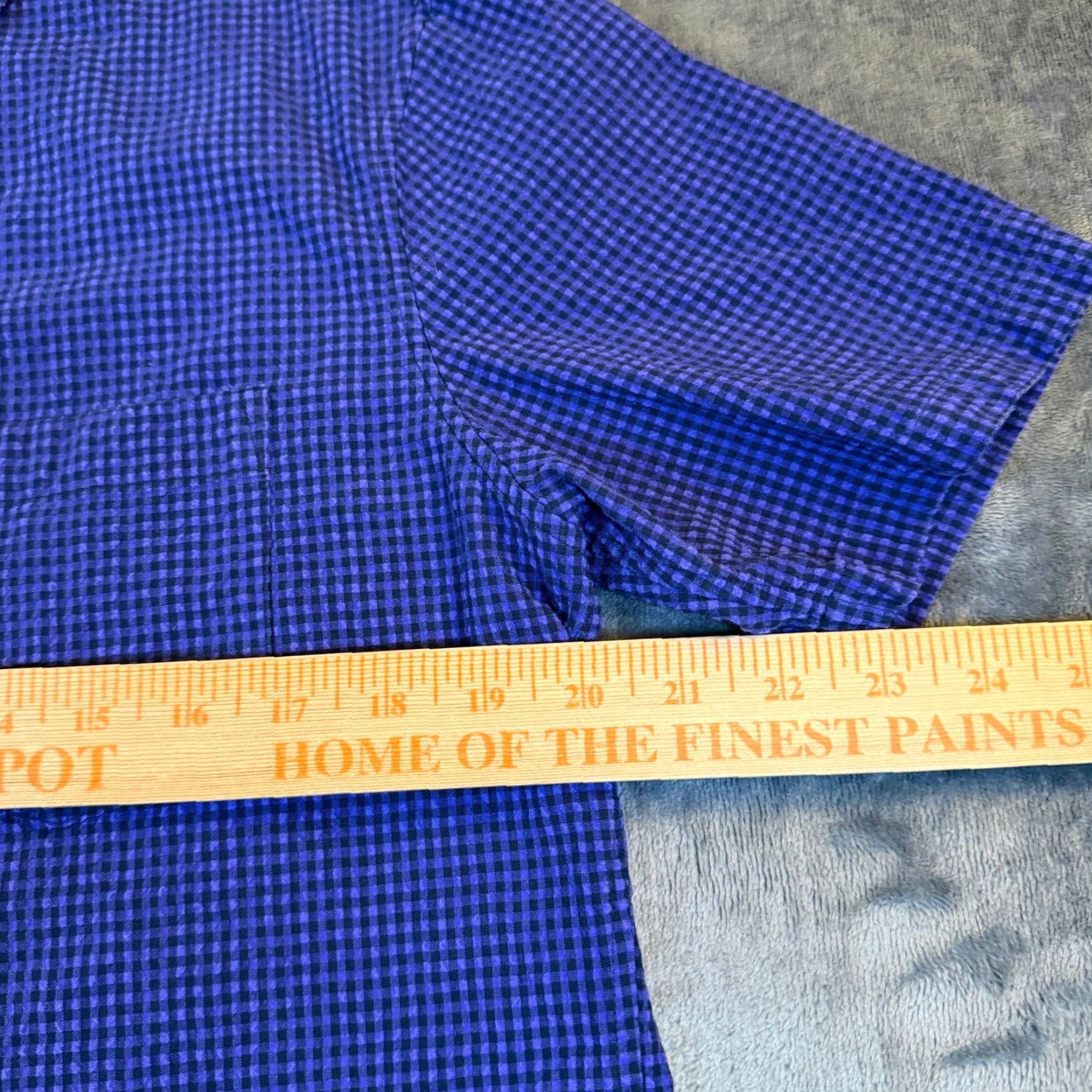Michael Kors Michael Kors Slim Fit Mens Medium Short Sleeve Button-Up Shirt Purple Seersucker Check Pattern Size US M / EU 48-50 / 2 - 6 Thumbnail