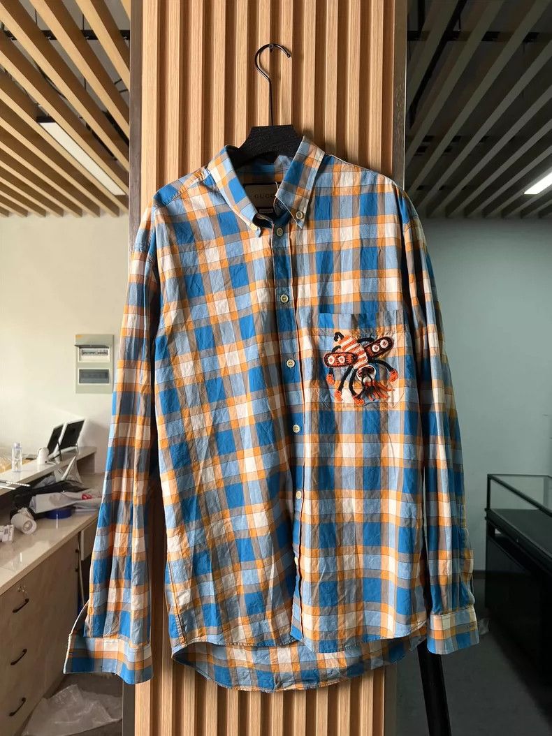 Gucci Gucci Insect embroidered plaid shirt 2504-Nextarrow Size US S / EU 44-46 / 1 - 1 Thumbnail