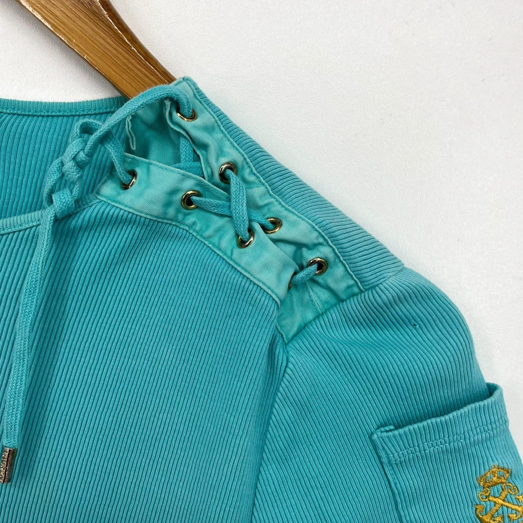 Ralph Lauren Lauren Ralph Lauren Blouse Women's M Blue Logo Ribbed Tie Clouse Accent Shirt Size M / US 6-8 / IT 42-44 - 6 Thumbnail