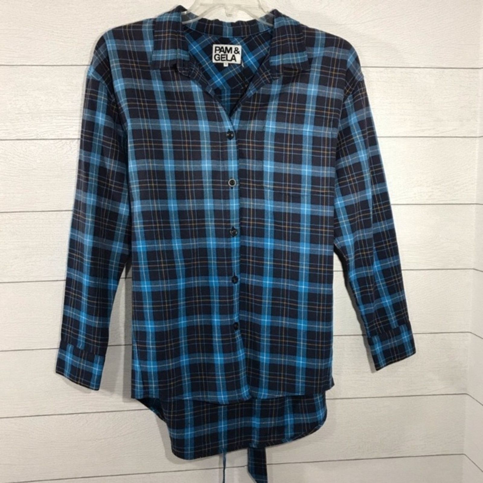 Pam & Gela PAM & GELA Blue and Black Plaid Long Sleeve Shirt Size Small Size S / US 4 / IT 40 - 1 Thumbnail