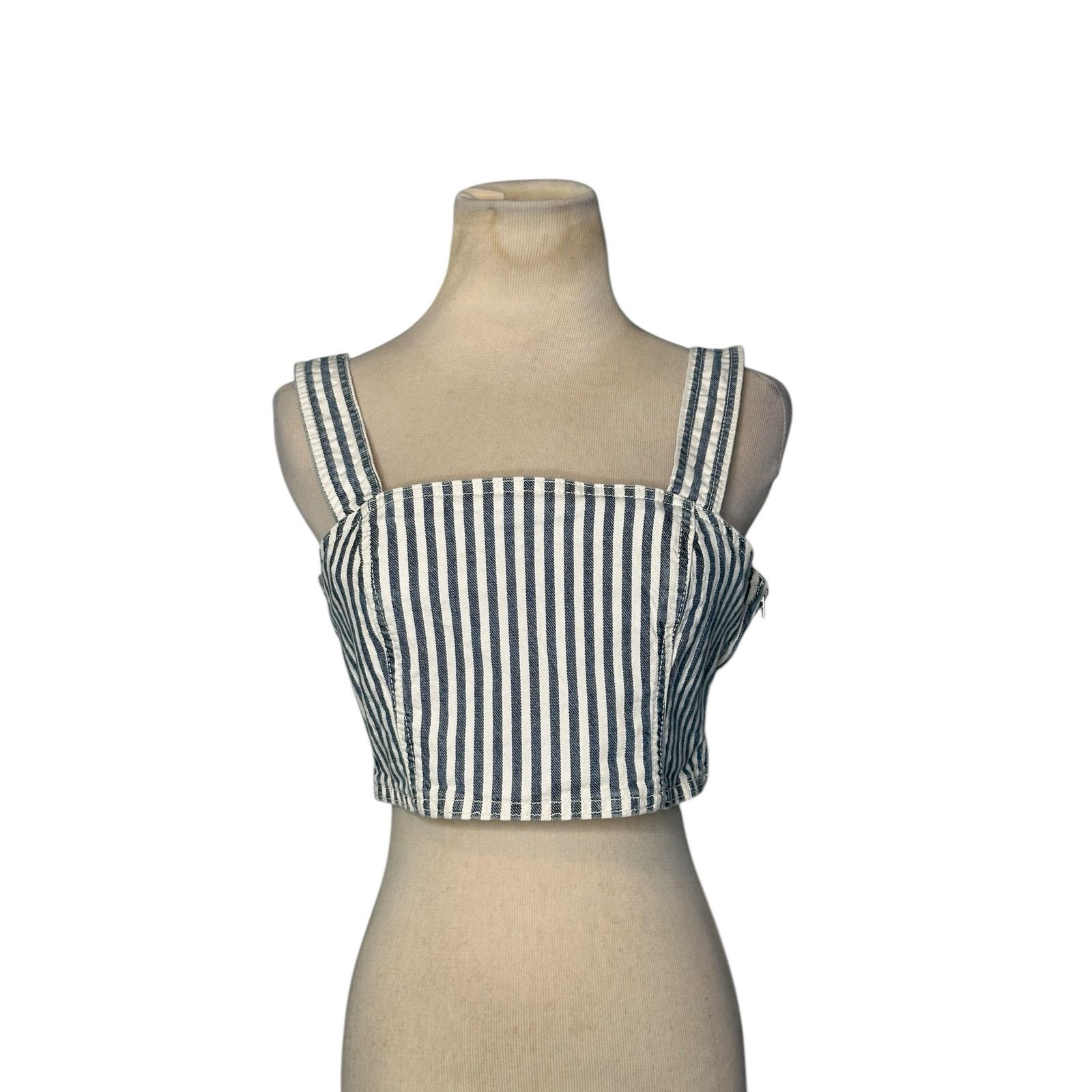 Zara Zara blue white denim strappy crop top size Small Size S / US 4 / IT 40 - 17 Thumbnail