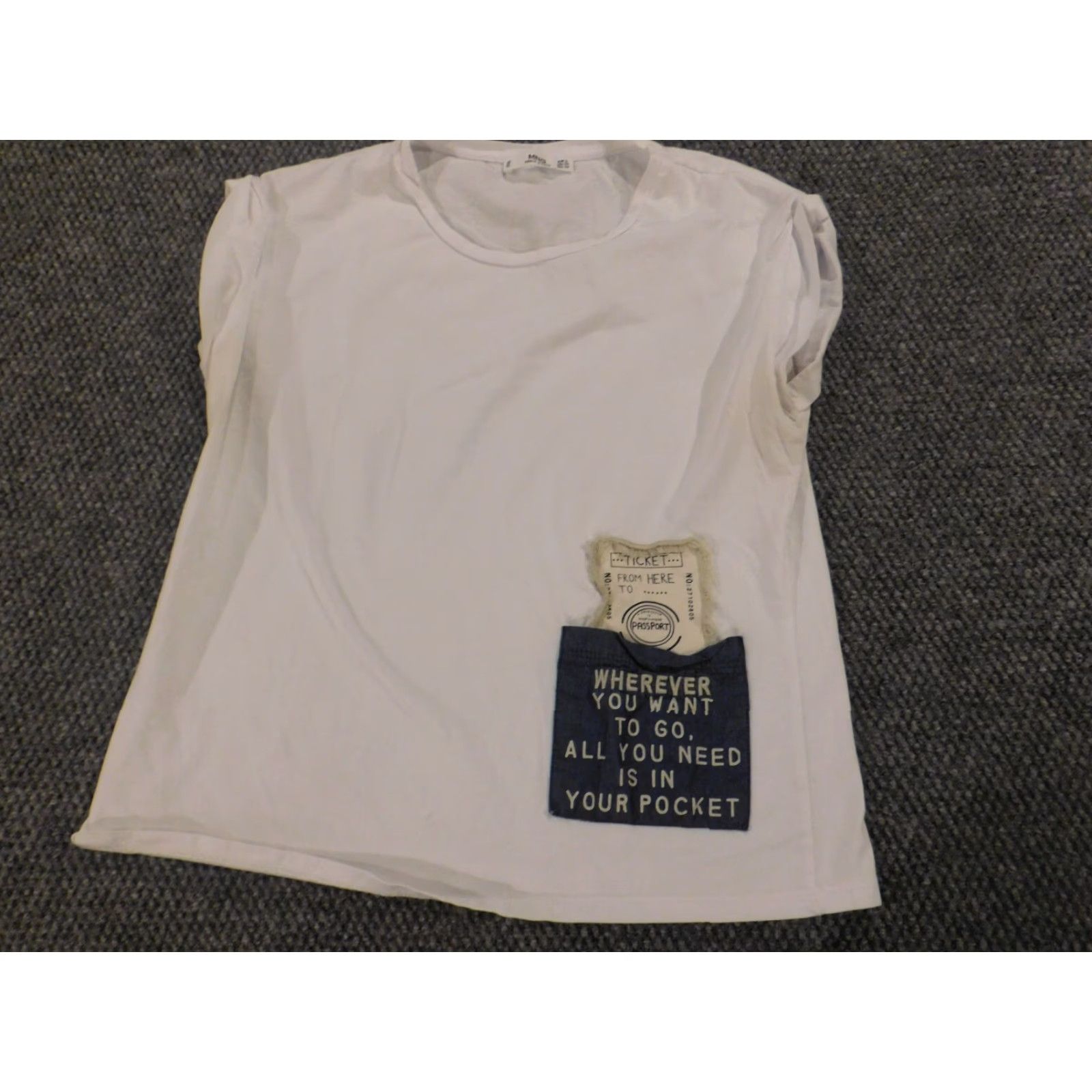 Mango Mango White Blouse Extra Small SS Short Sleeve Regular Knit Polyester Crew Neck Pullover Button-Down Accent Basic Casual Female Women Size XS / US 0-2 / IT 36-38 - 2 Thumbnail