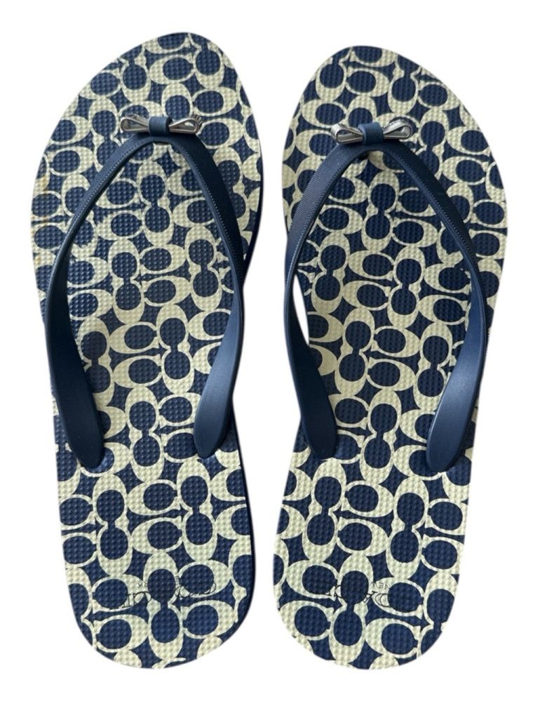 Coach EUC Coach Amel Thong Bow Sandal Blue & Cream Size 7-8 US Size US 7 / IT 37 - 2 Thumbnail